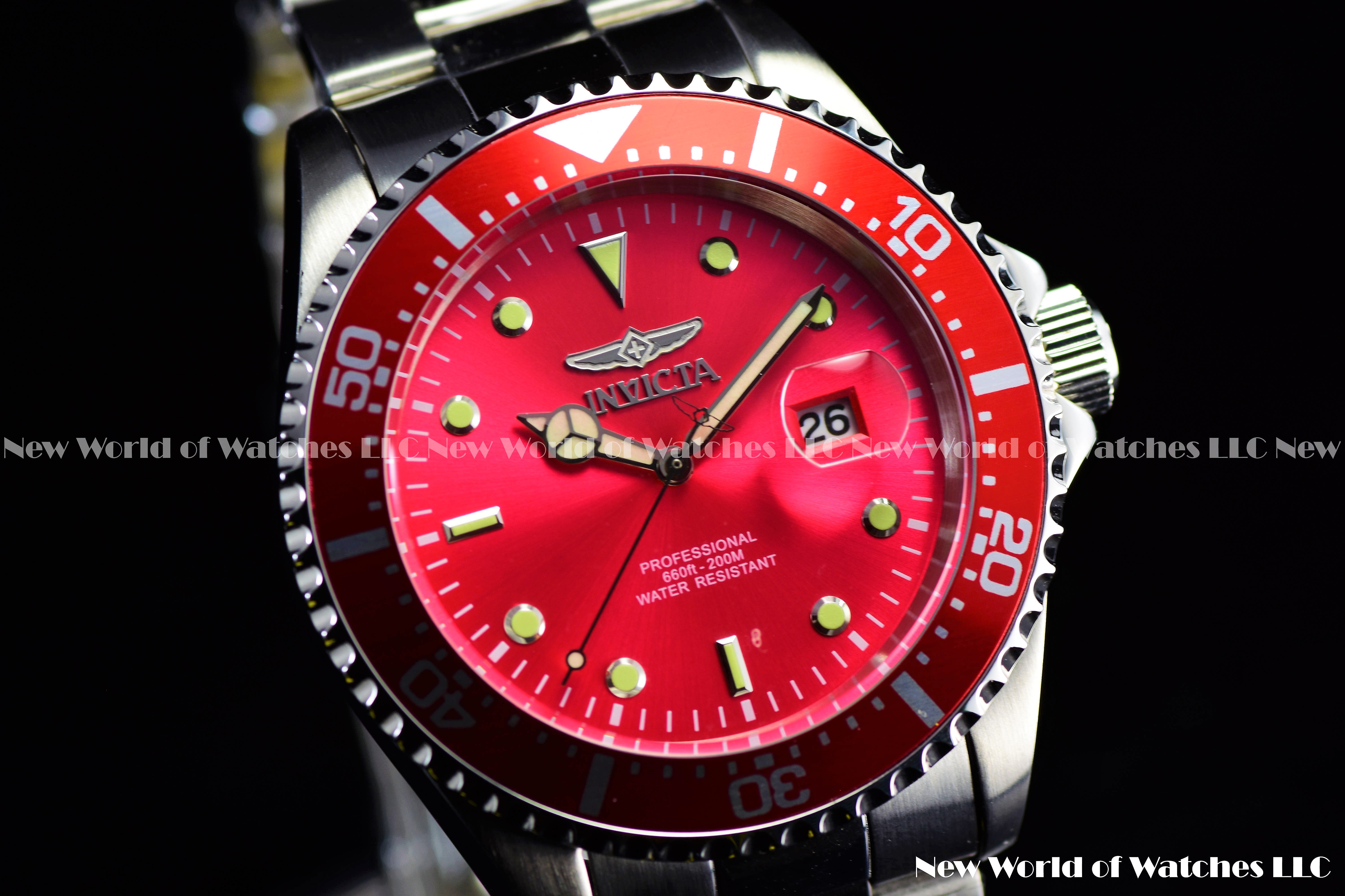Invicta Men's 43mm Pro Diver CHERRY RED Dial Stainless Steel Bracelet QRTZ Watch