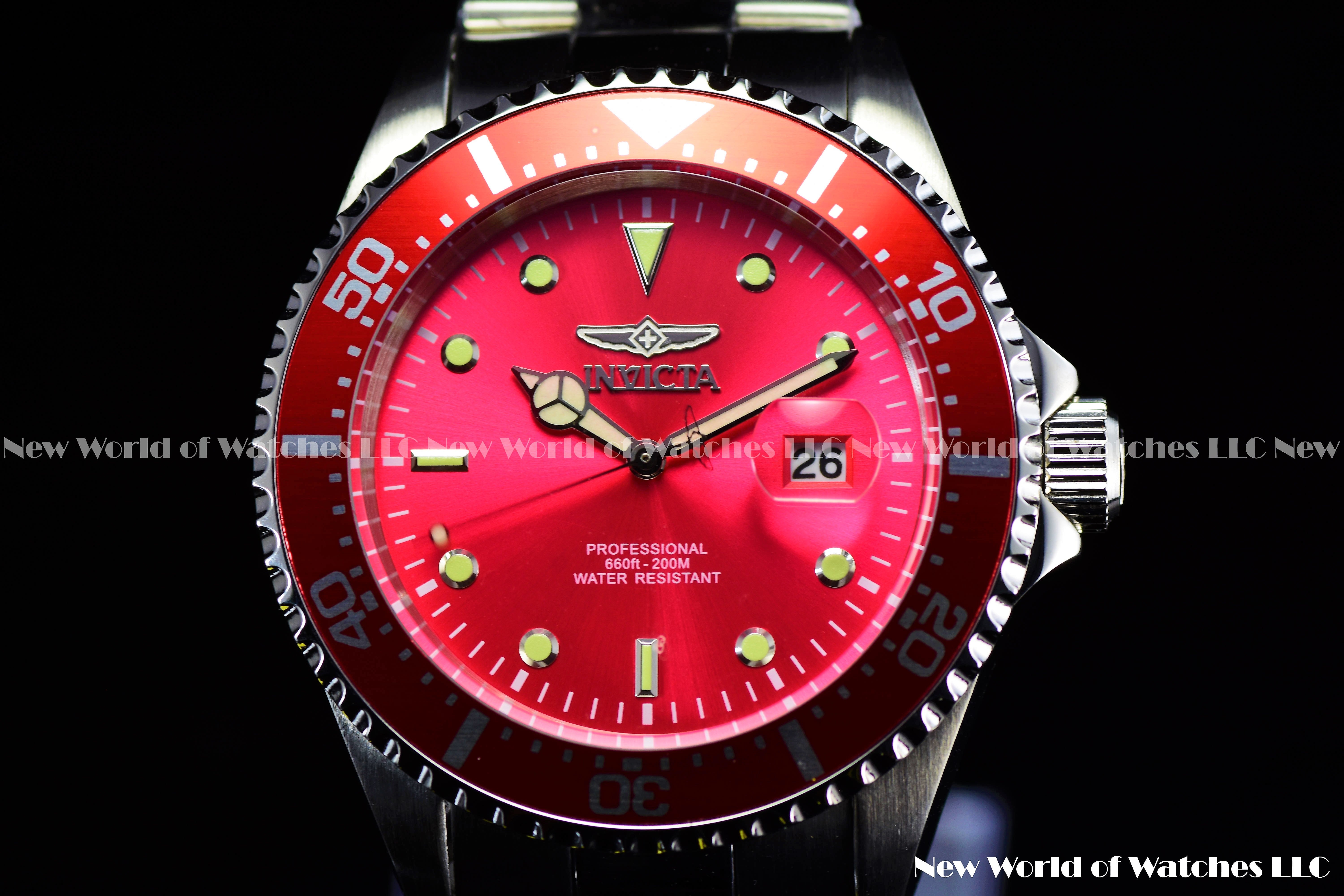Invicta Men's 43mm Pro Diver CHERRY RED Dial Stainless Steel Bracelet QRTZ Watch