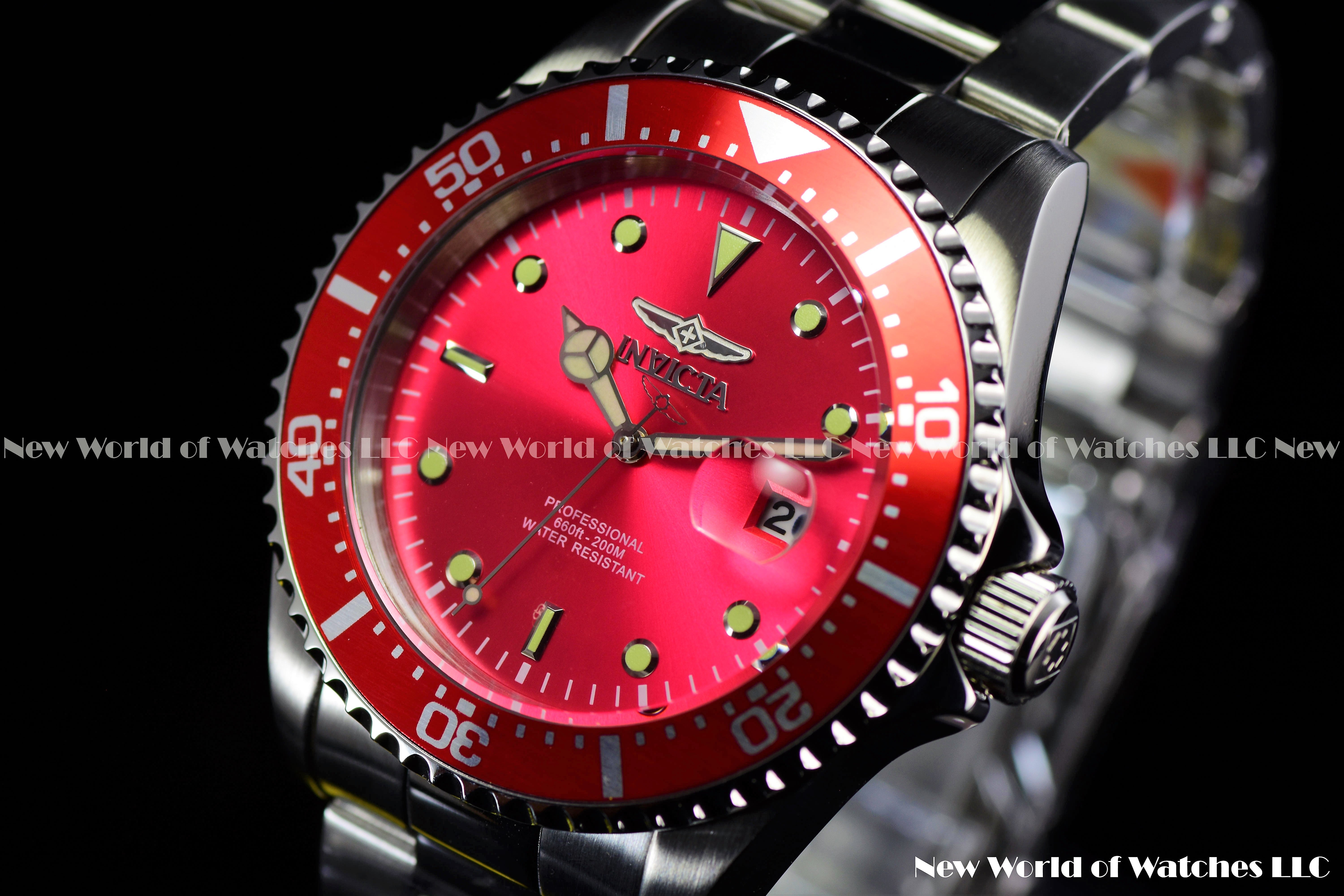 Invicta Men's 43mm Pro Diver CHERRY RED Dial Stainless Steel Bracelet QRTZ Watch