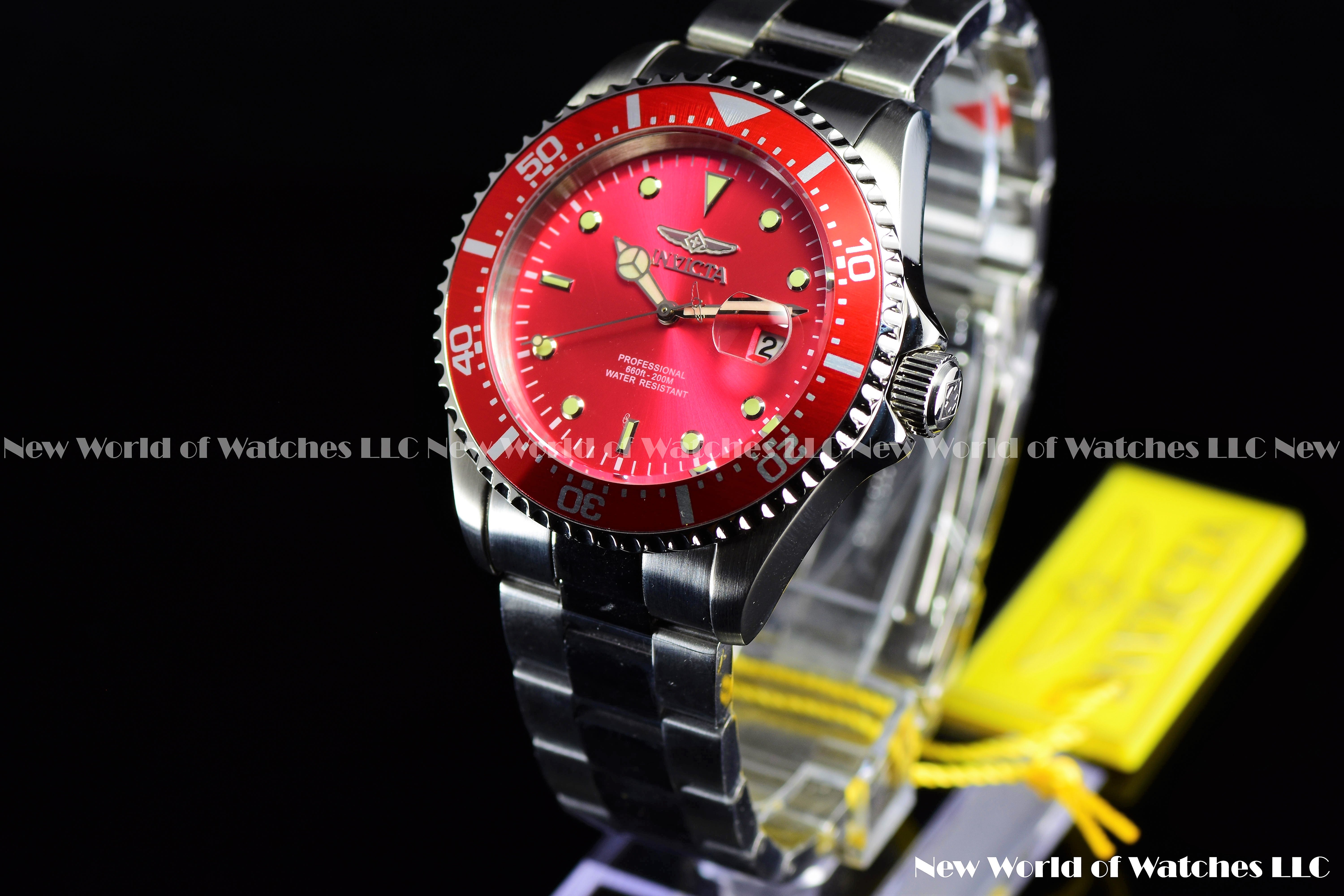 Invicta Men's 43mm Pro Diver CHERRY RED Dial Stainless Steel Bracelet QRTZ Watch