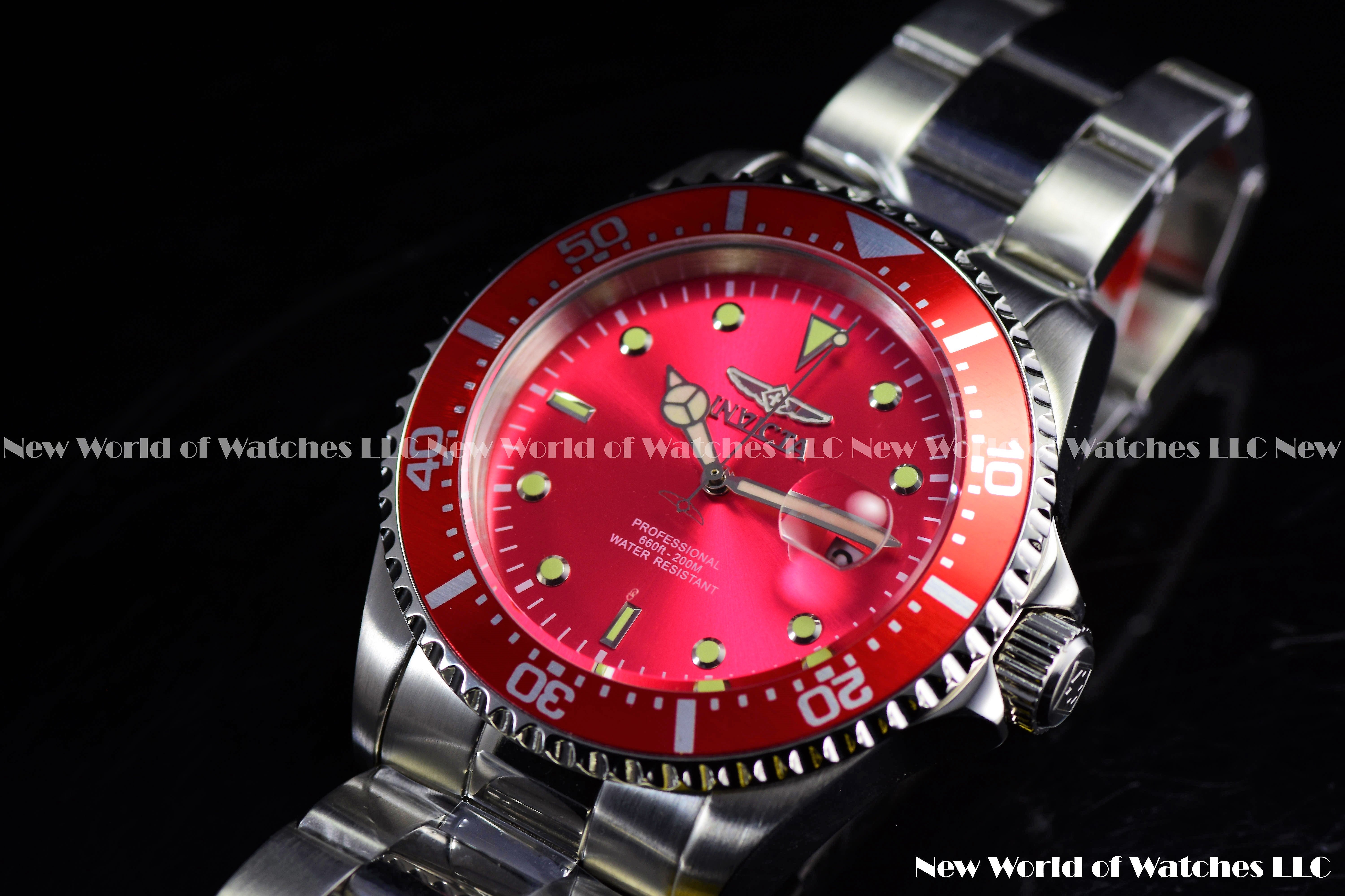 Invicta Men's 43mm Pro Diver CHERRY RED Dial Stainless Steel Bracelet QRTZ Watch