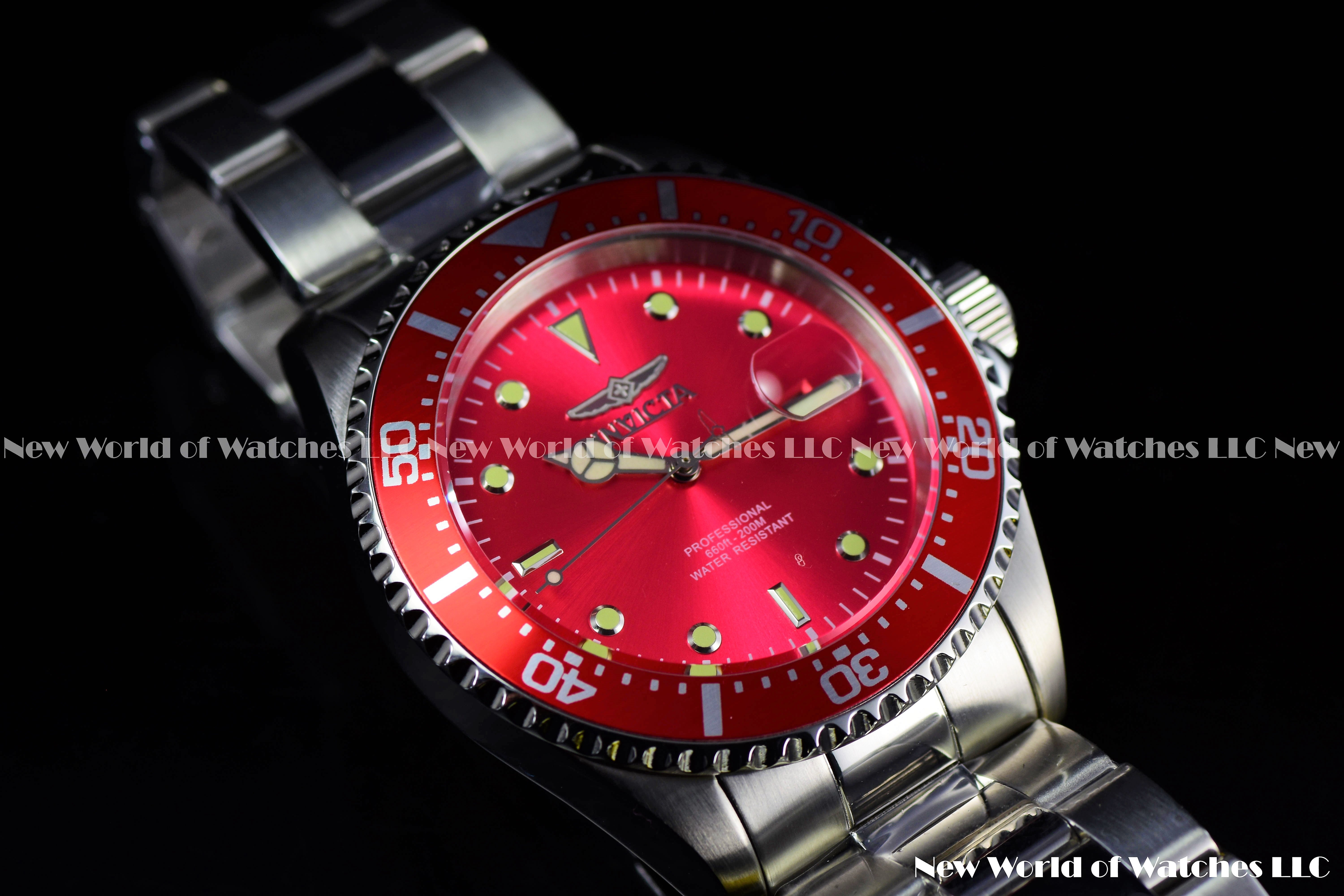 Invicta Men's 43mm Pro Diver CHERRY RED Dial Stainless Steel Bracelet QRTZ Watch