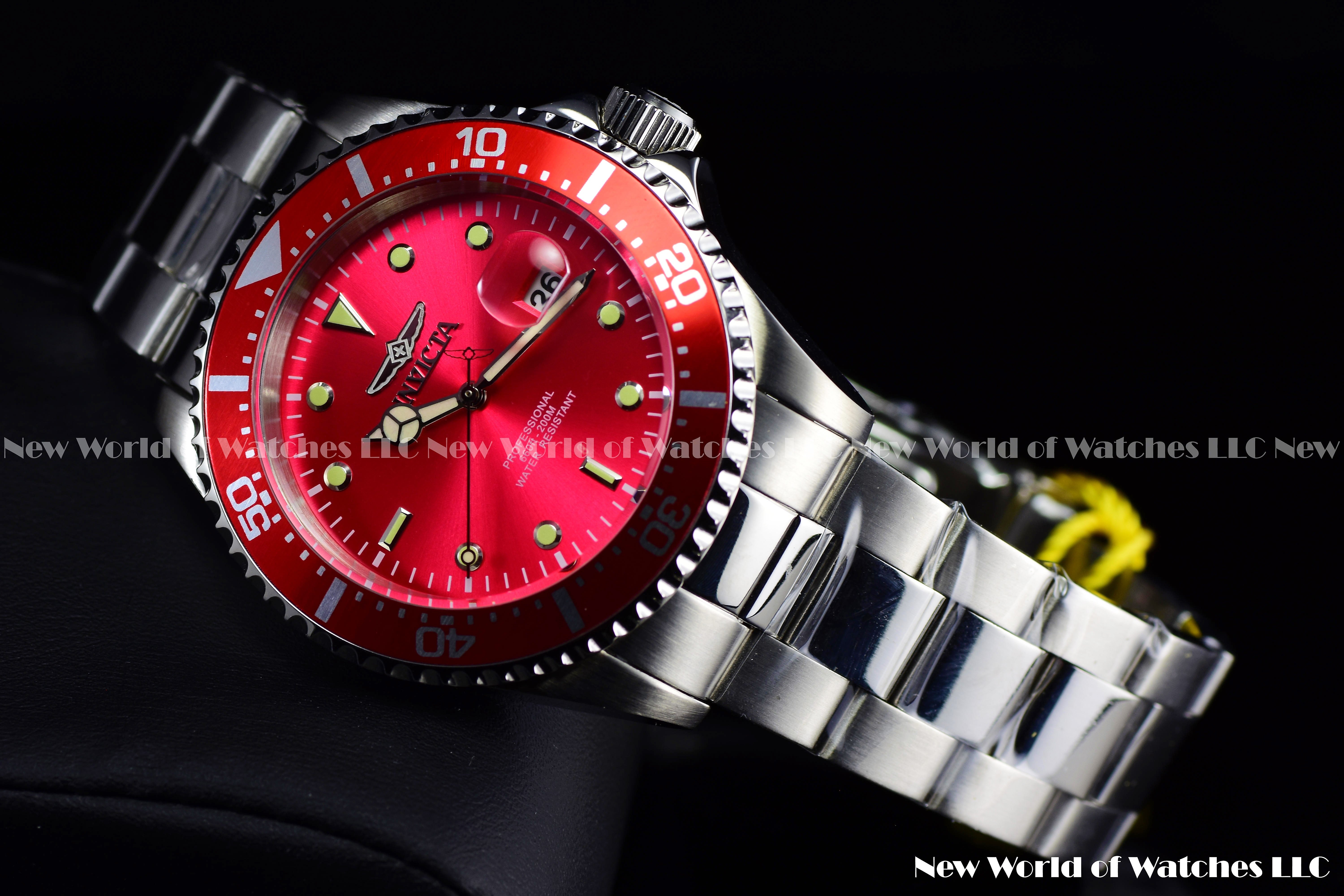 Invicta Men's 43mm Pro Diver CHERRY RED Dial Stainless Steel Bracelet QRTZ Watch
