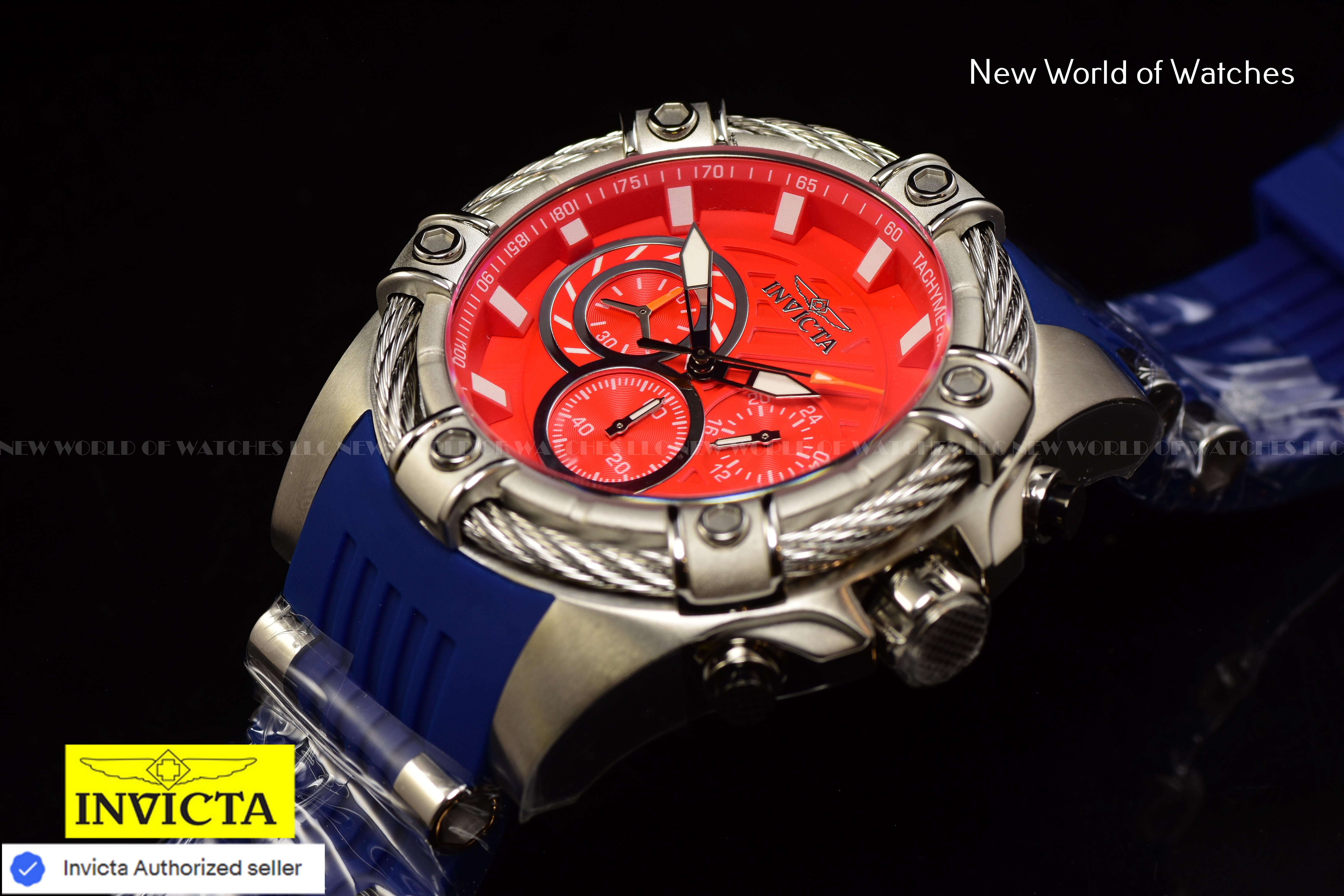 Invicta Men Bolt 52mm Red Quartz Japan Silicone Stainless Steel 49812 Watch