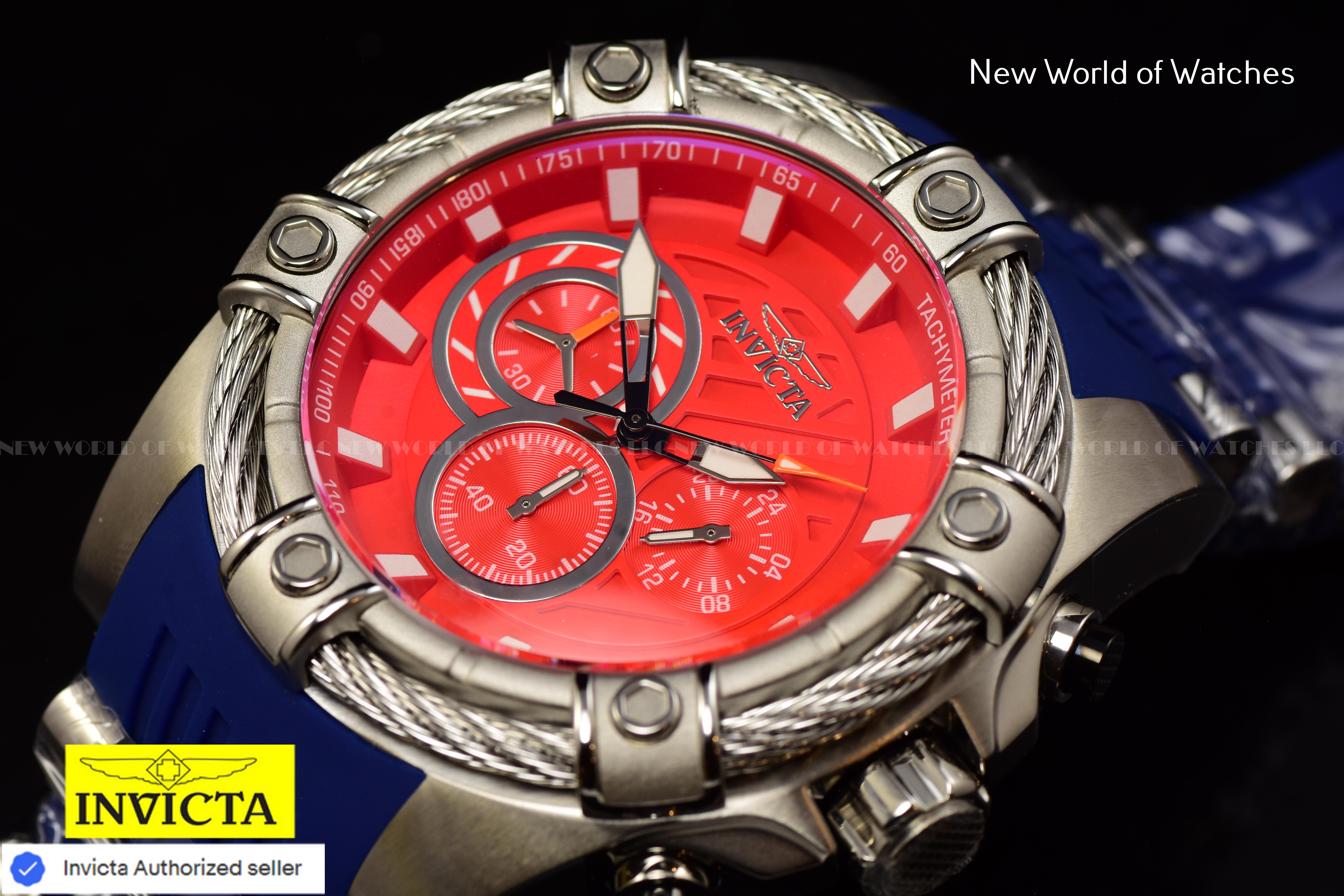 Invicta Men Bolt 52mm Red Quartz Japan Silicone Stainless Steel 49812 Watch