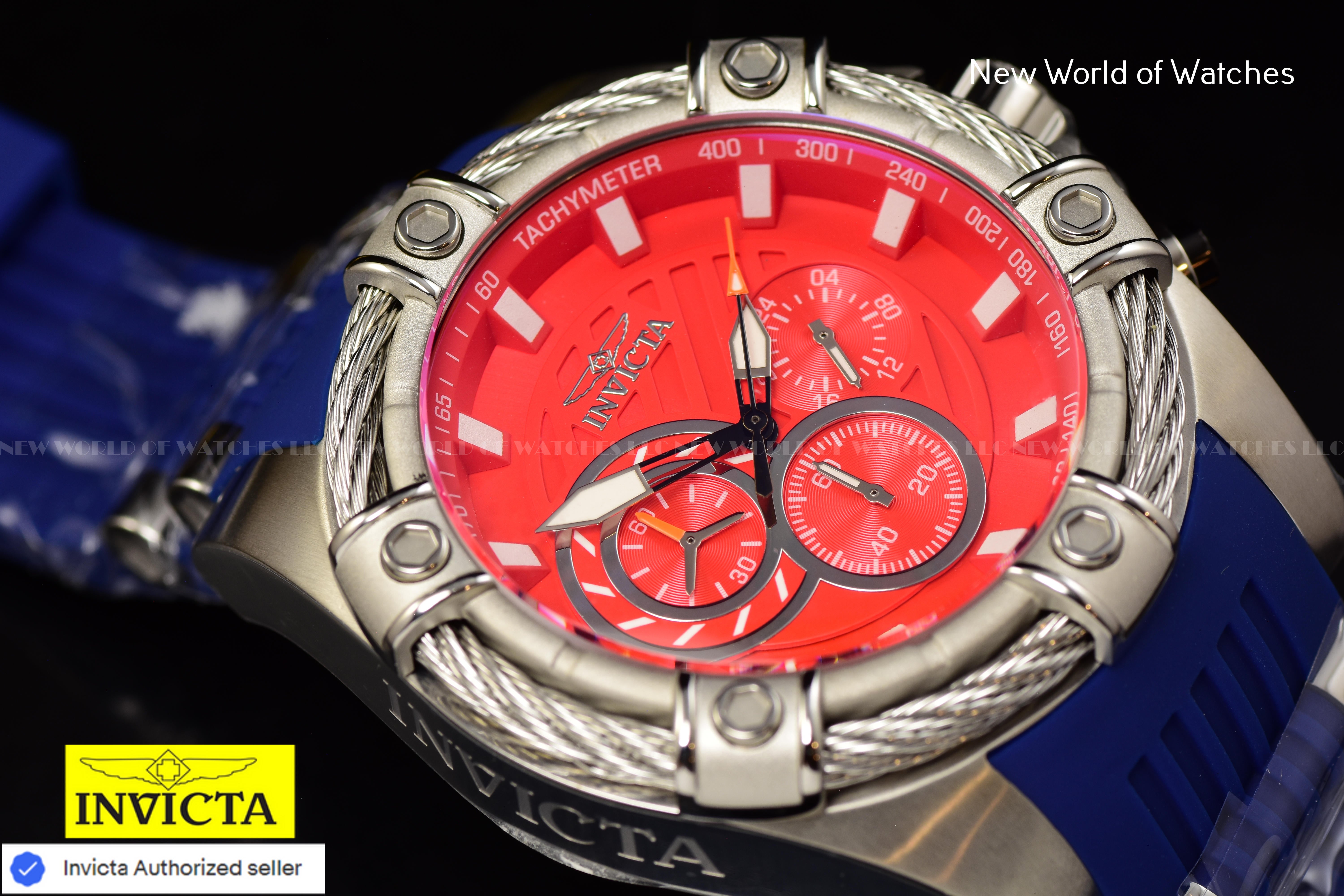 Invicta Men Bolt 52mm Red Quartz Japan Silicone Stainless Steel 49812 Watch