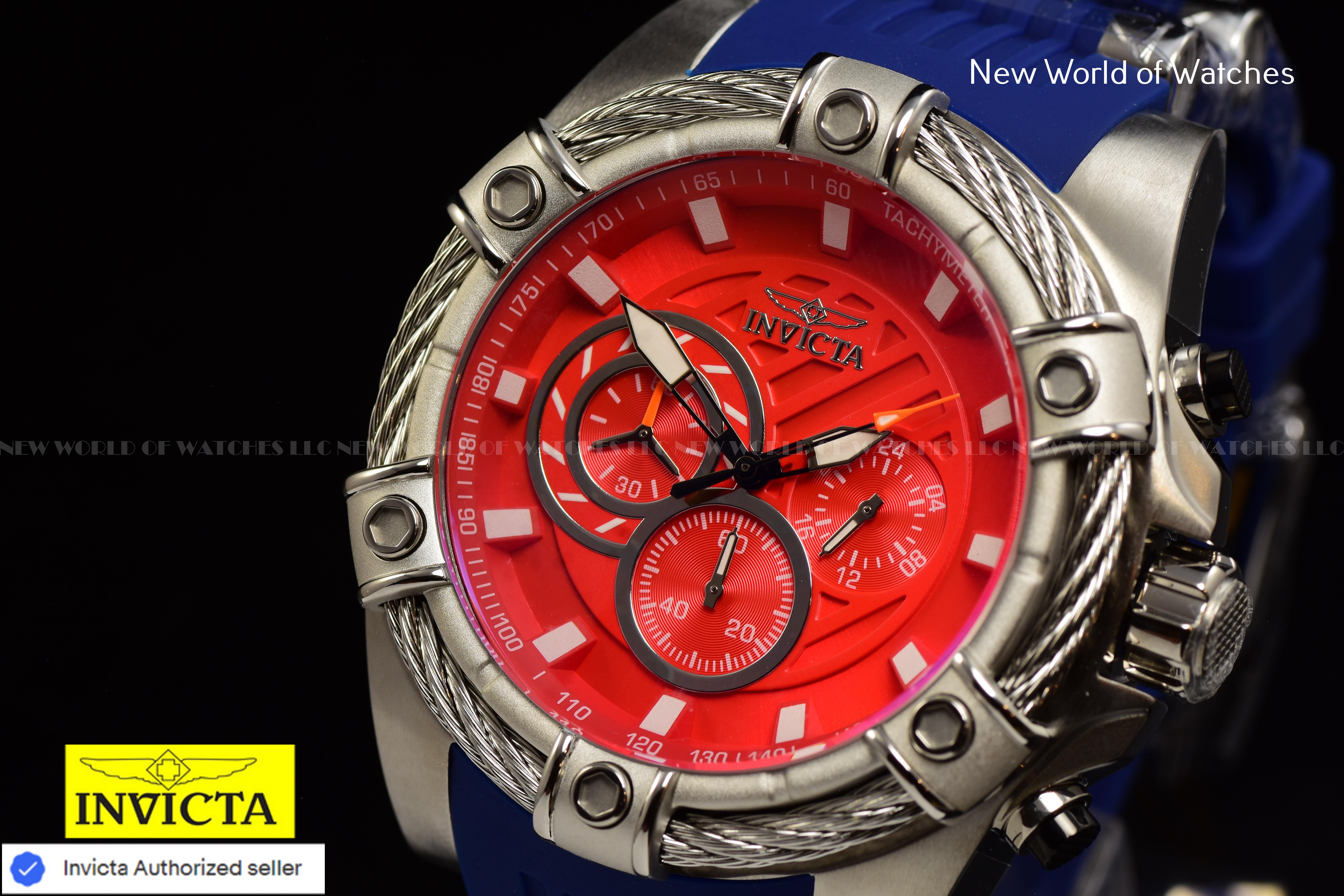 Invicta Men Bolt 52mm Red Quartz Japan Silicone Stainless Steel 49812 Watch