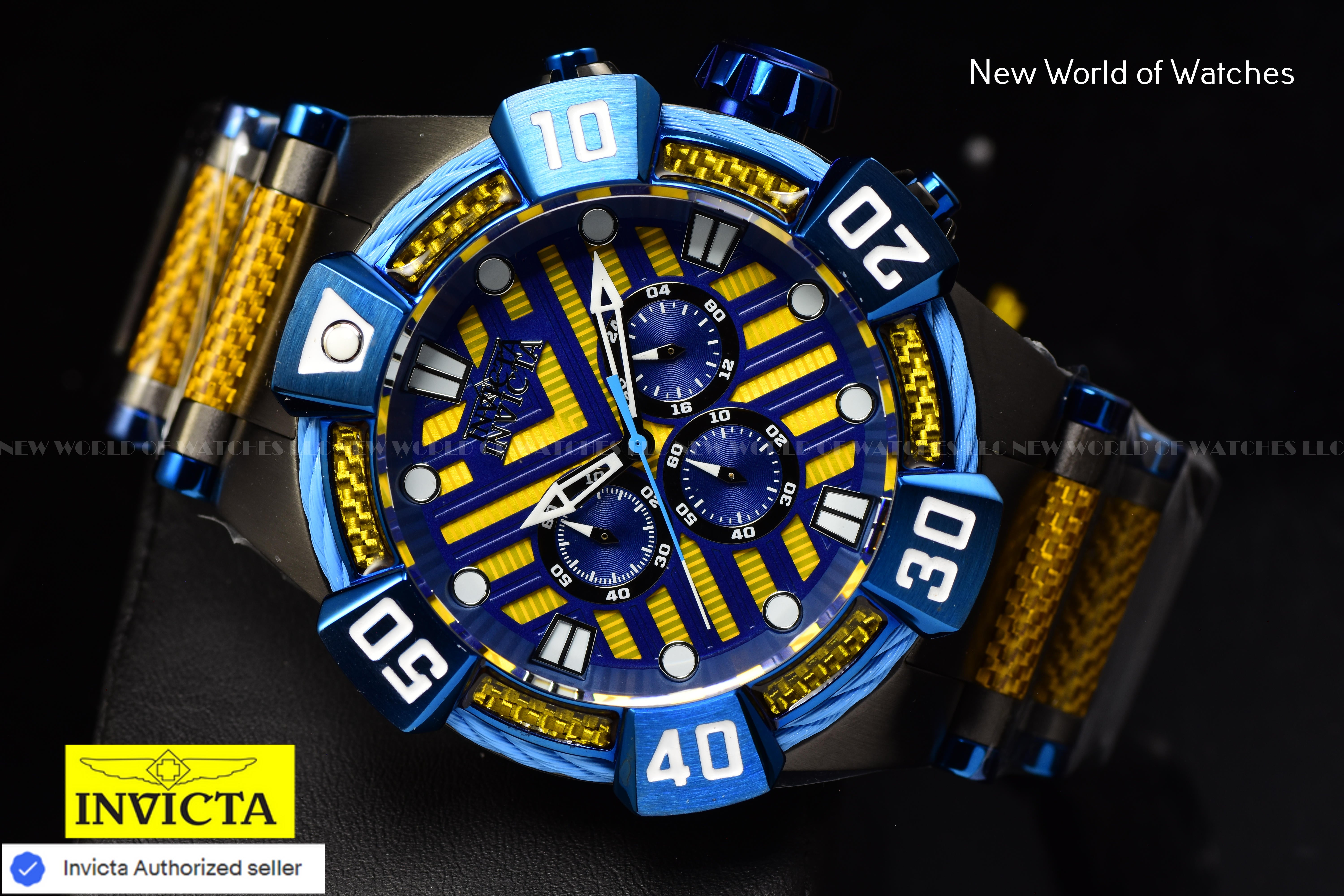 Invicta Men Bolt 52mm Yellow Blue Quartz Japan Glass Fiber Stainless Steel Watch
