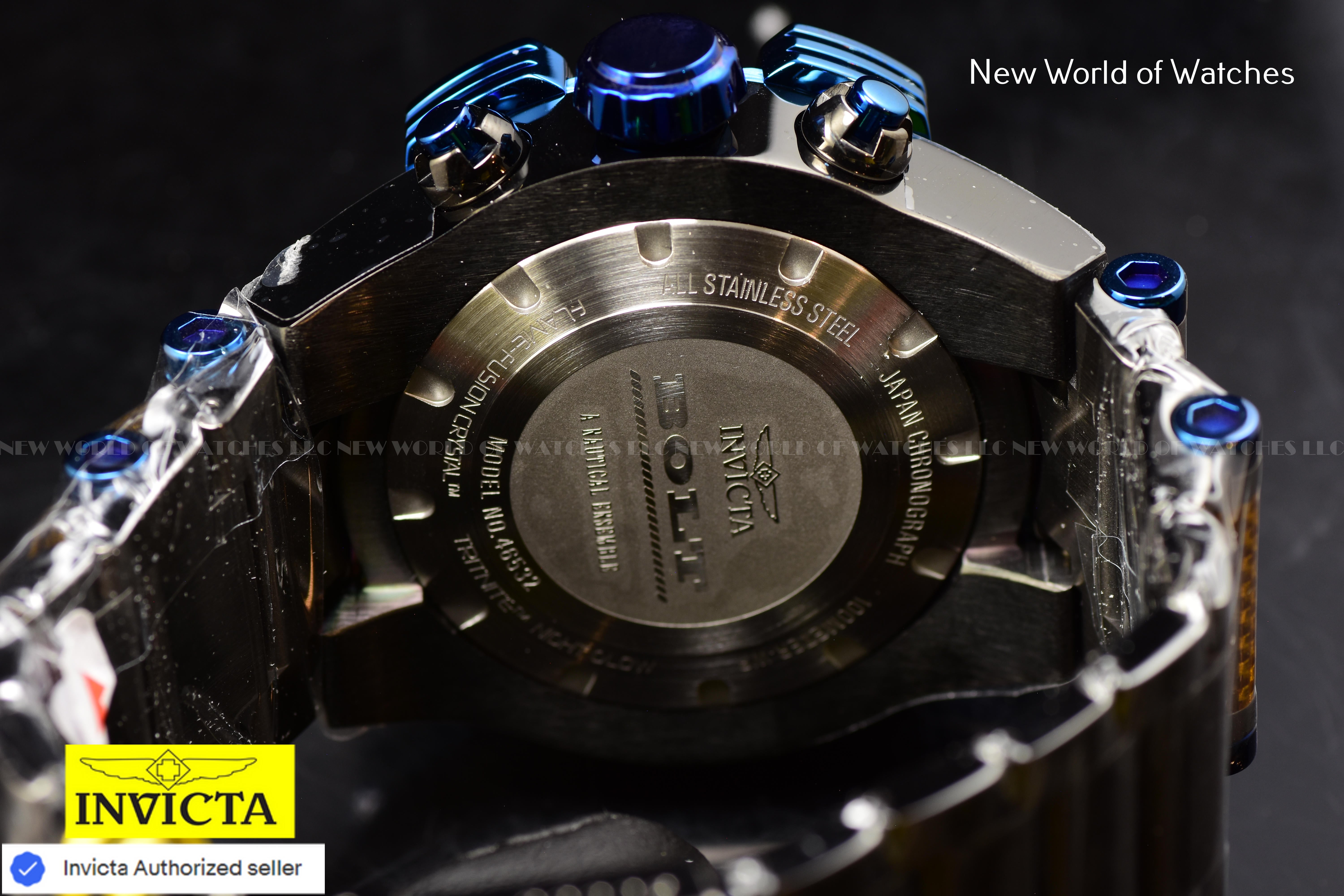 Invicta Men Bolt 52mm Yellow Blue Quartz Japan Glass Fiber Stainless Steel Watch