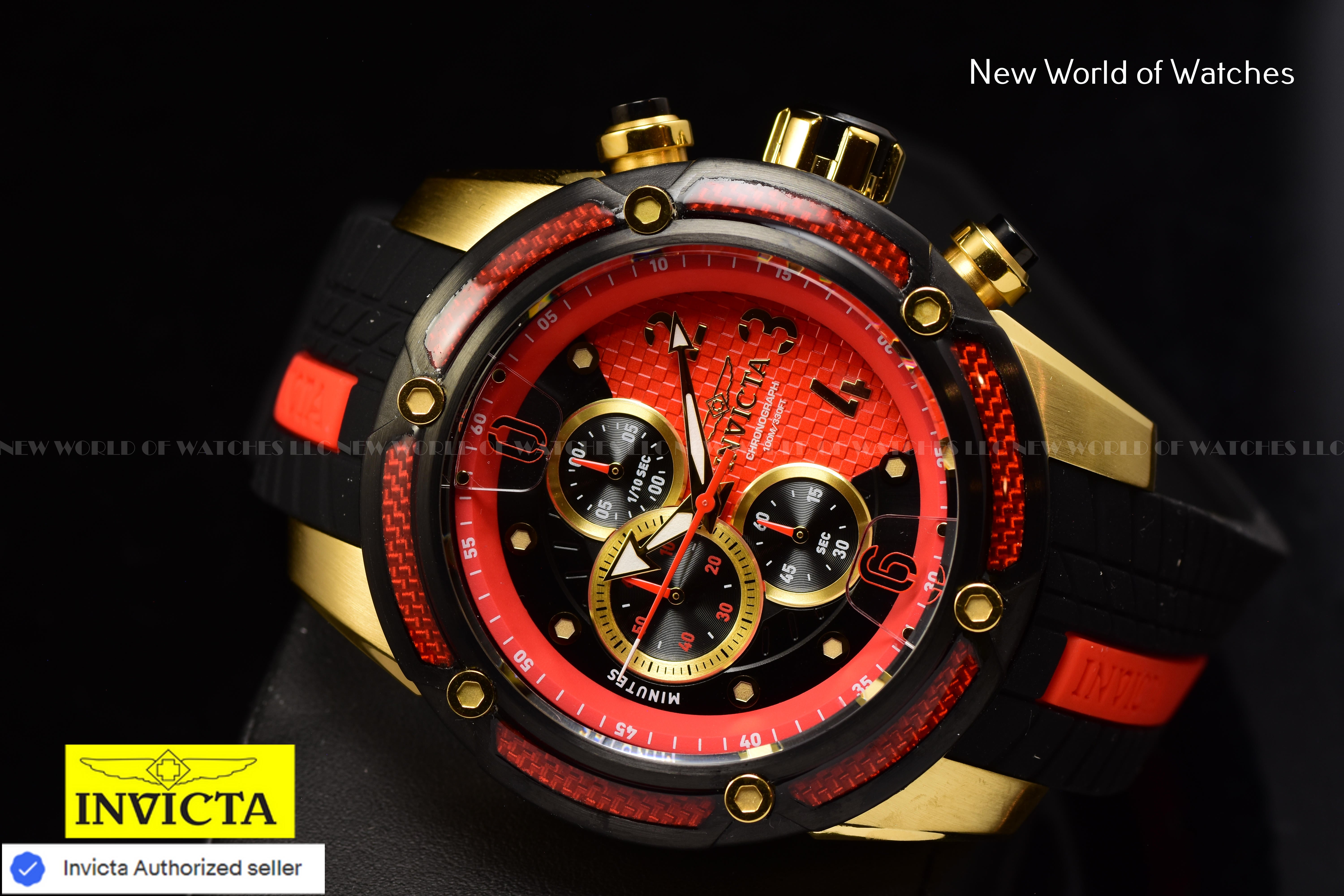 Invicta Men S1 Rally 52mm Gold Red Black Quartz Japan Silicone Watch