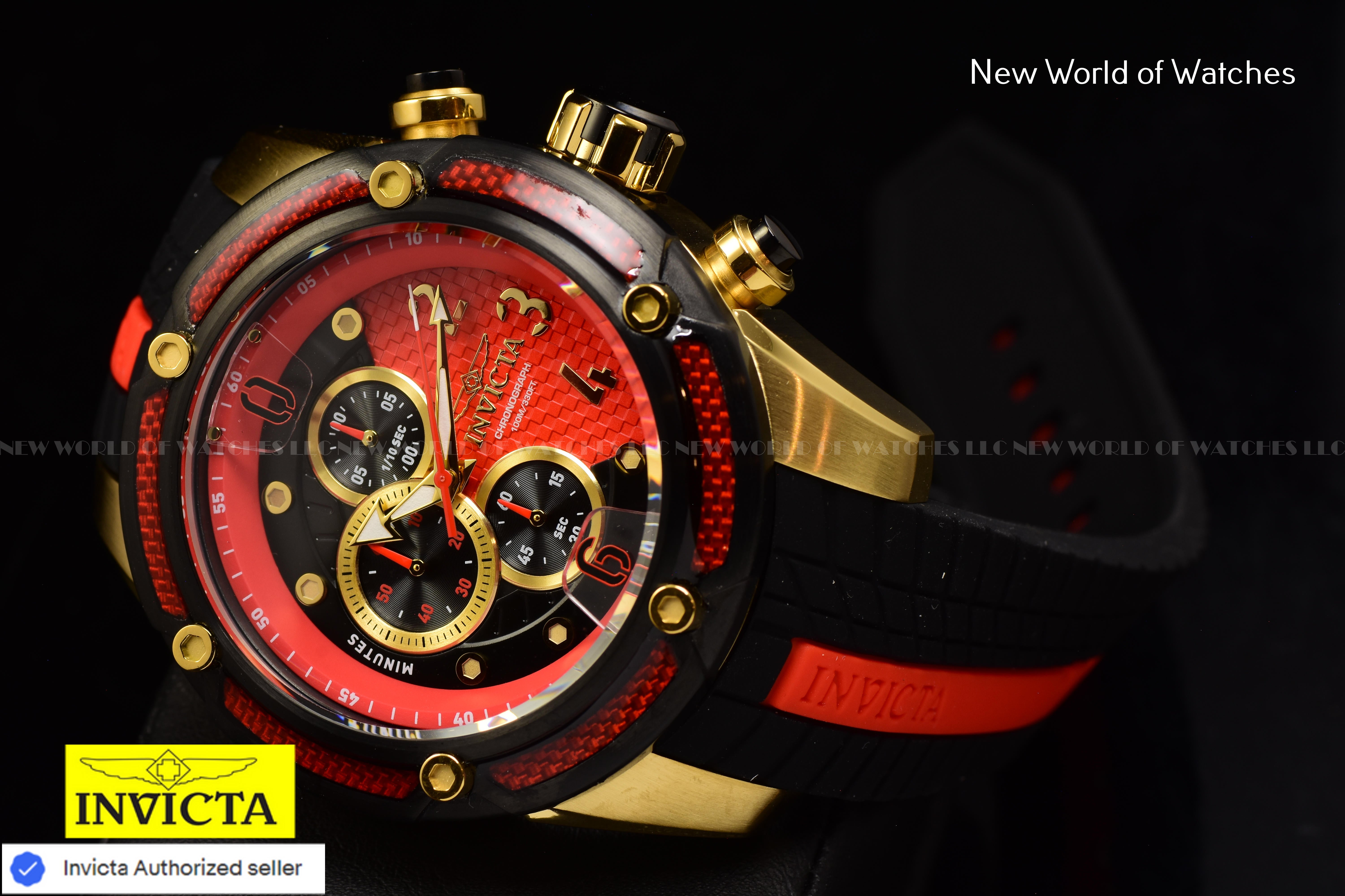 Invicta Men S1 Rally 52mm Gold Red Black Quartz Japan Silicone Watch