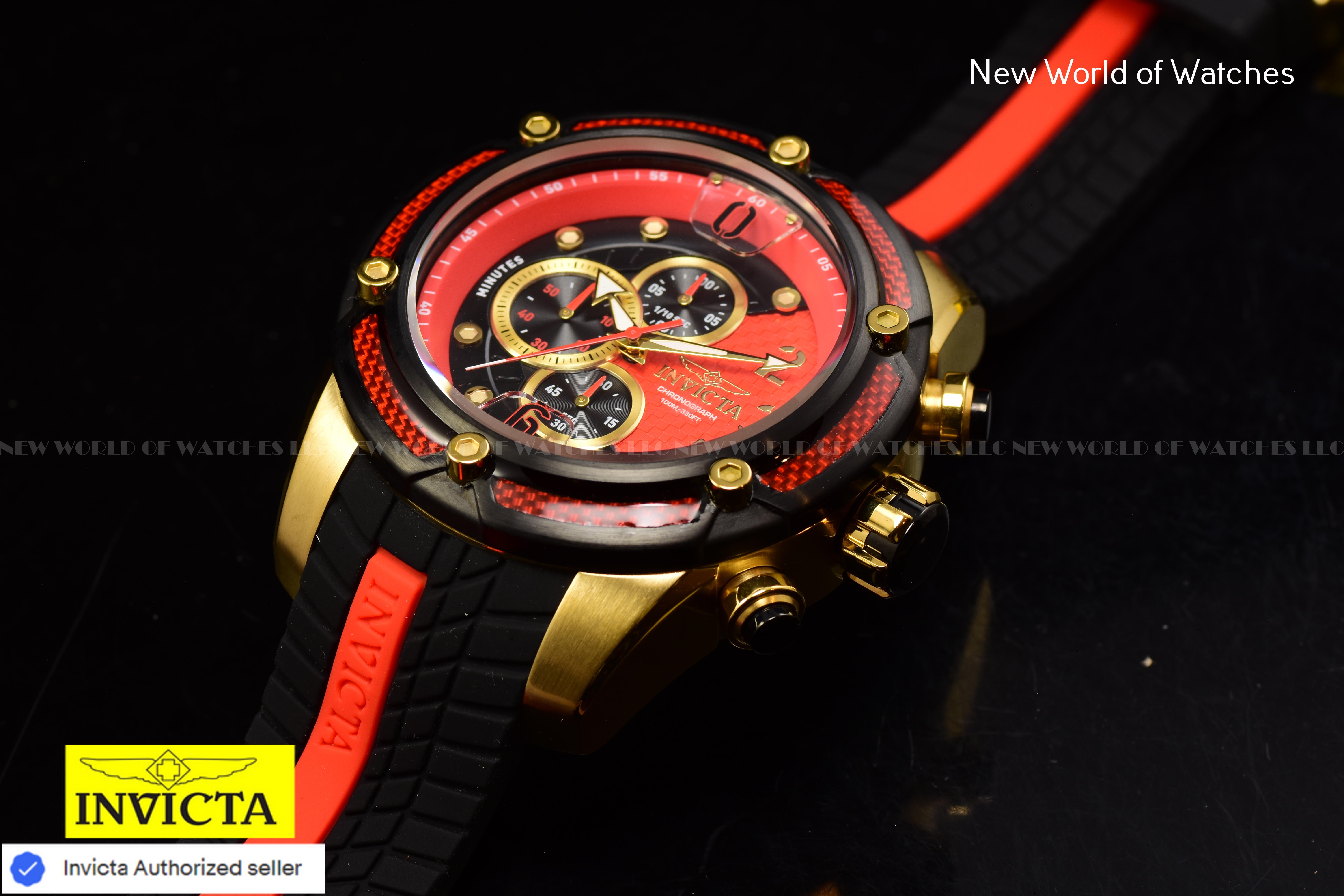 Invicta Men S1 Rally 52mm Gold Red Black Quartz Japan Silicone Watch