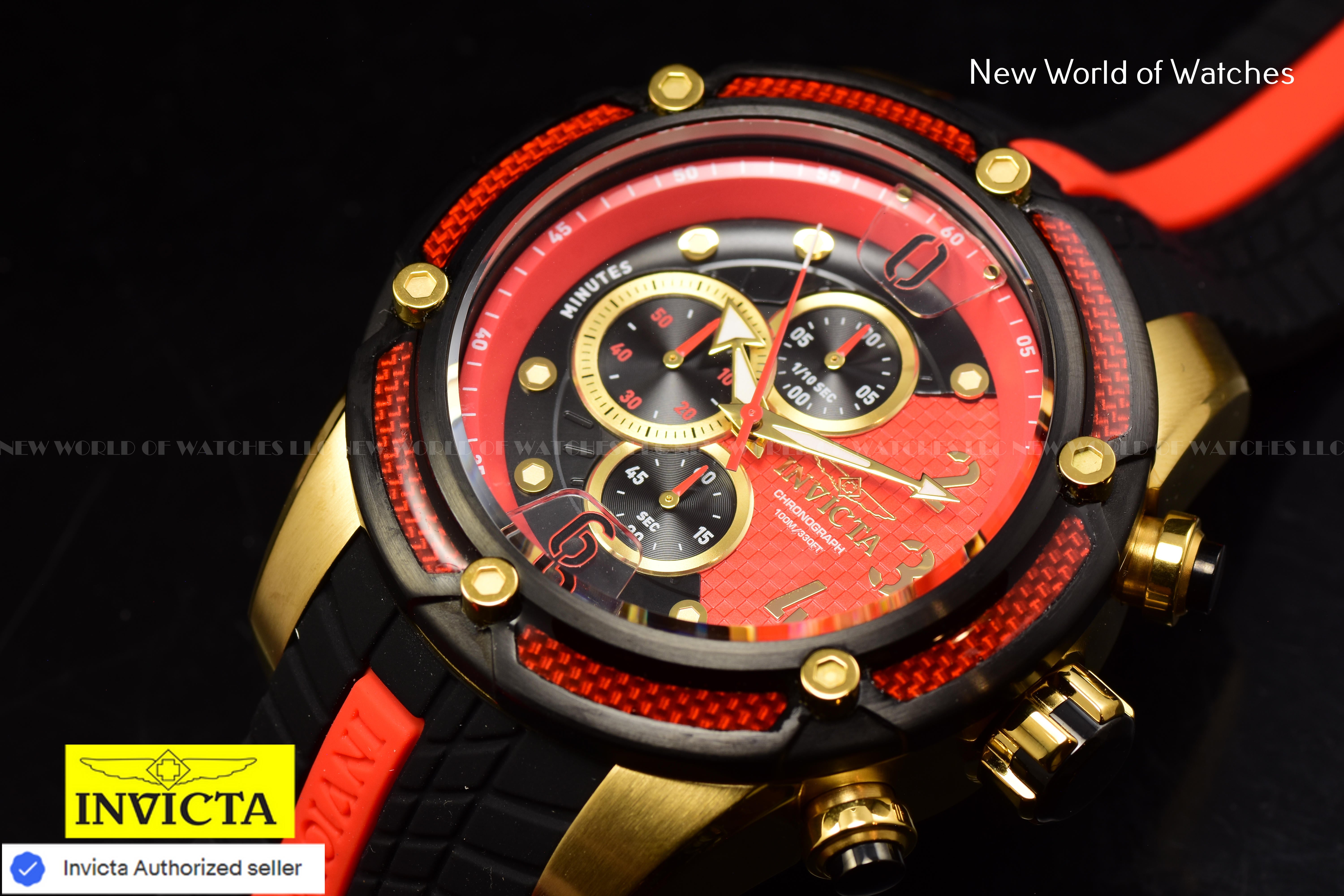 Invicta Men S1 Rally 52mm Gold Red Black Quartz Japan Silicone Watch