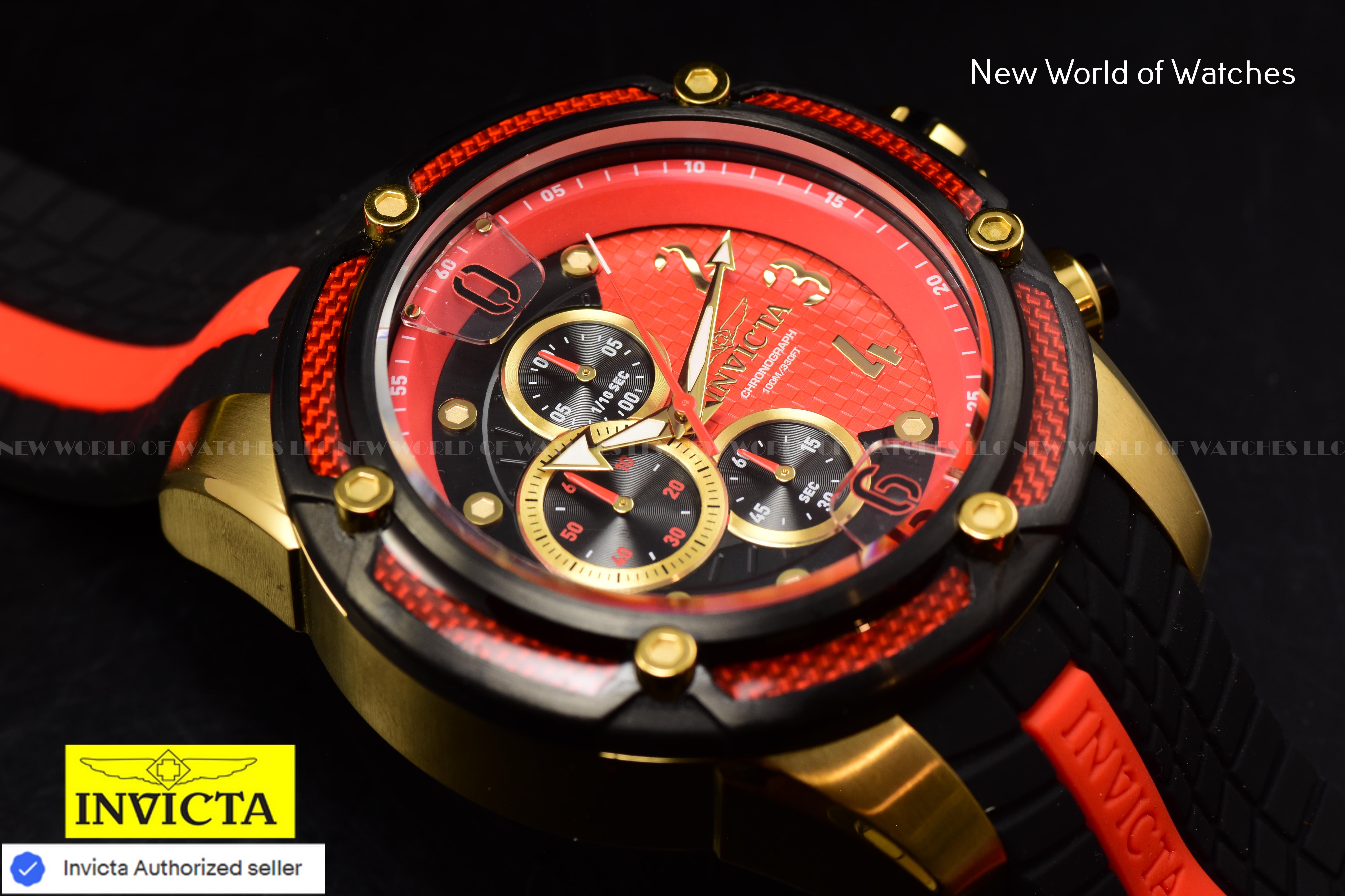 Invicta Men S1 Rally 52mm Gold Red Black Quartz Japan Silicone Watch