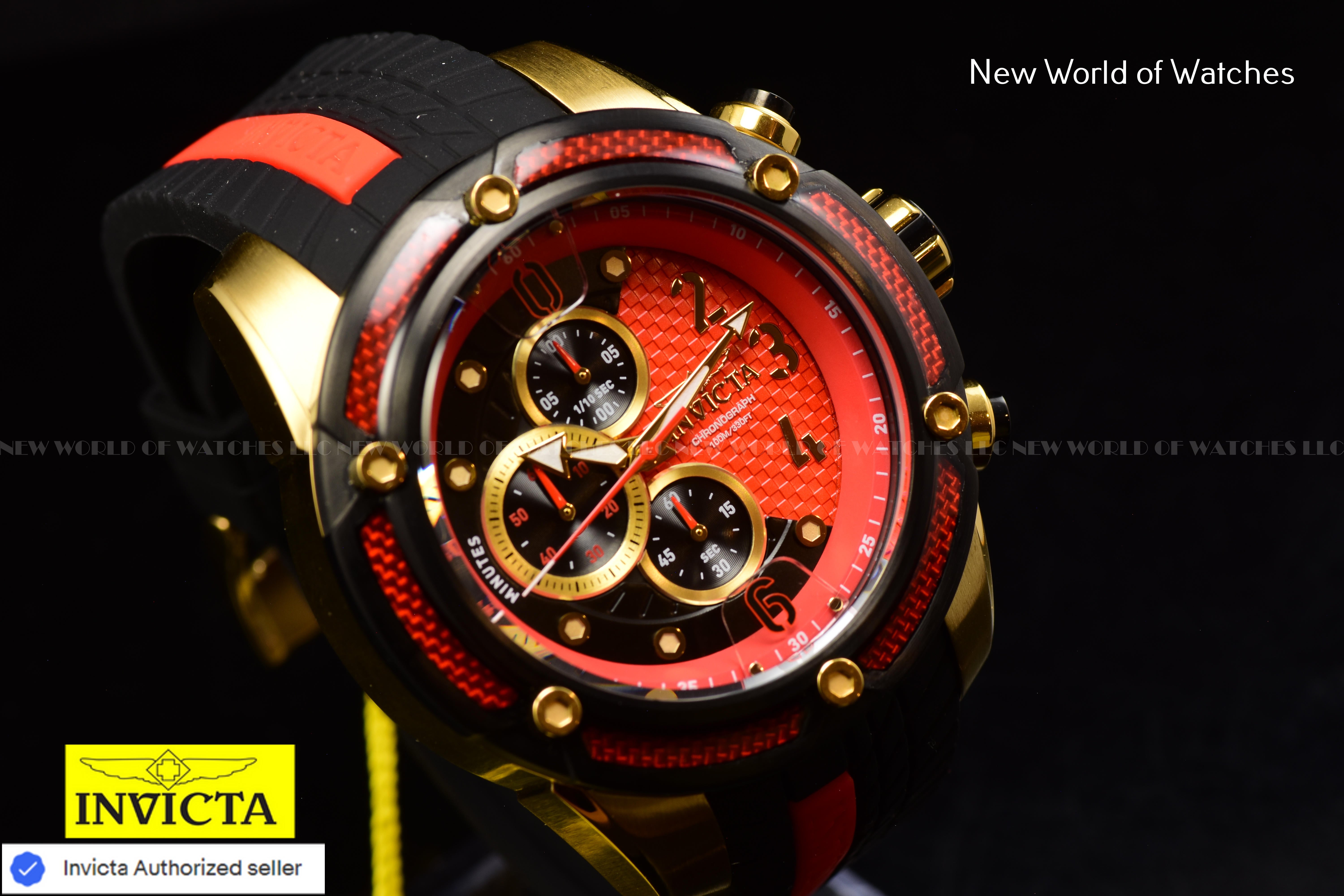 Invicta Men S1 Rally 52mm Gold Red Black Quartz Japan Silicone Watch