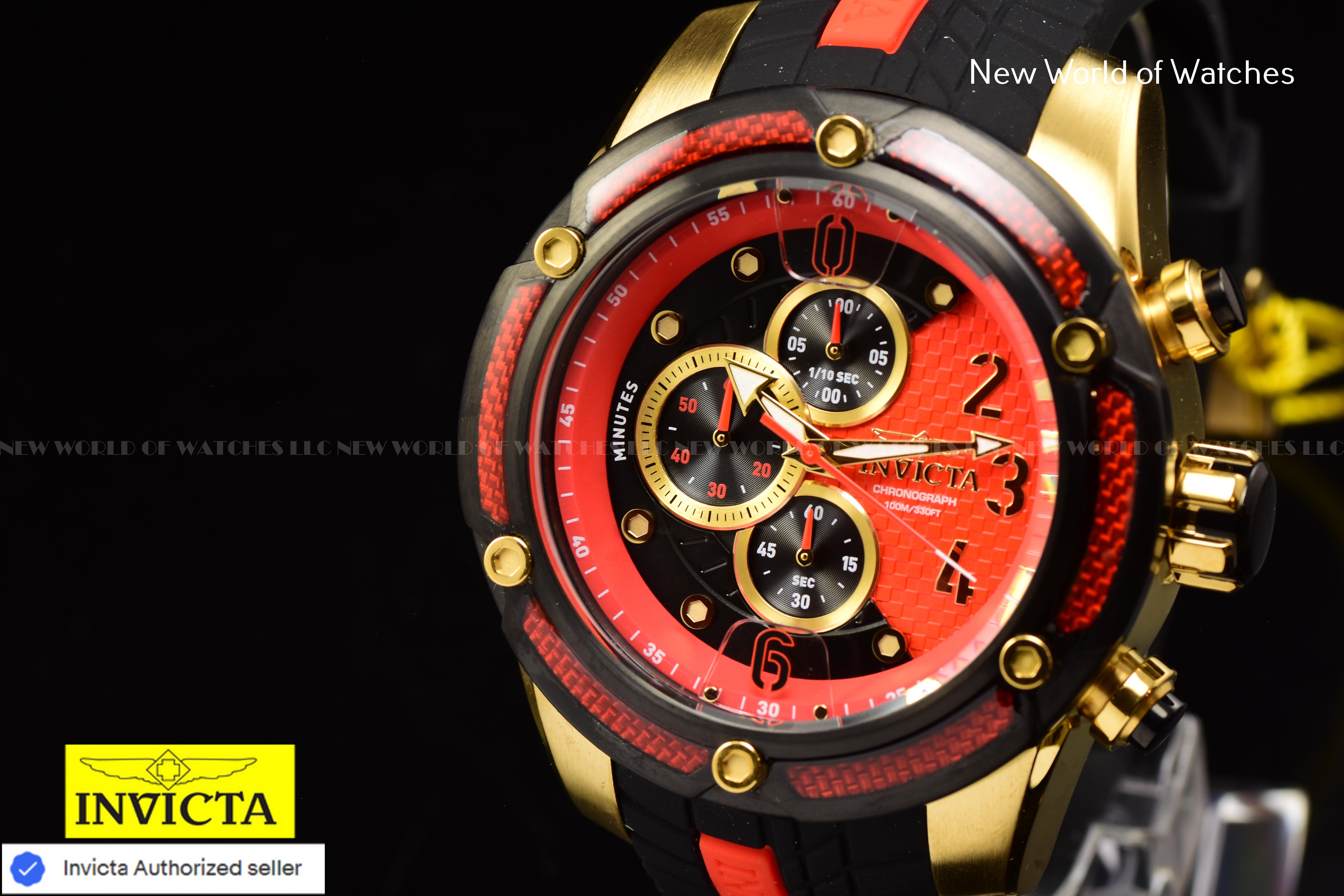 Invicta Men S1 Rally 52mm Gold Red Black Quartz Japan Silicone Watch