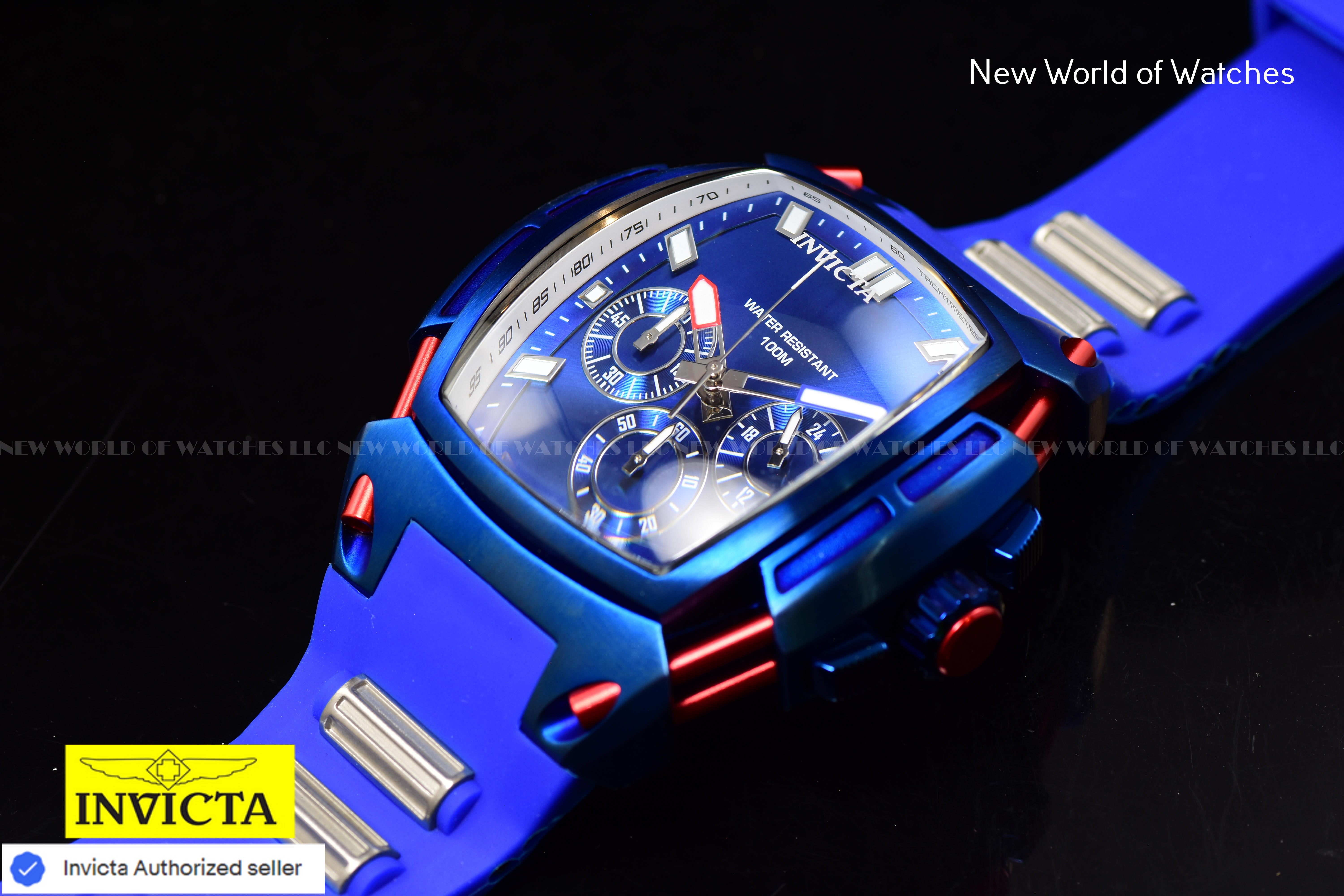 Invicta Men S1 Rally 53mm Blue Quartz Japan Silicone Stainless Steel Watch 46775