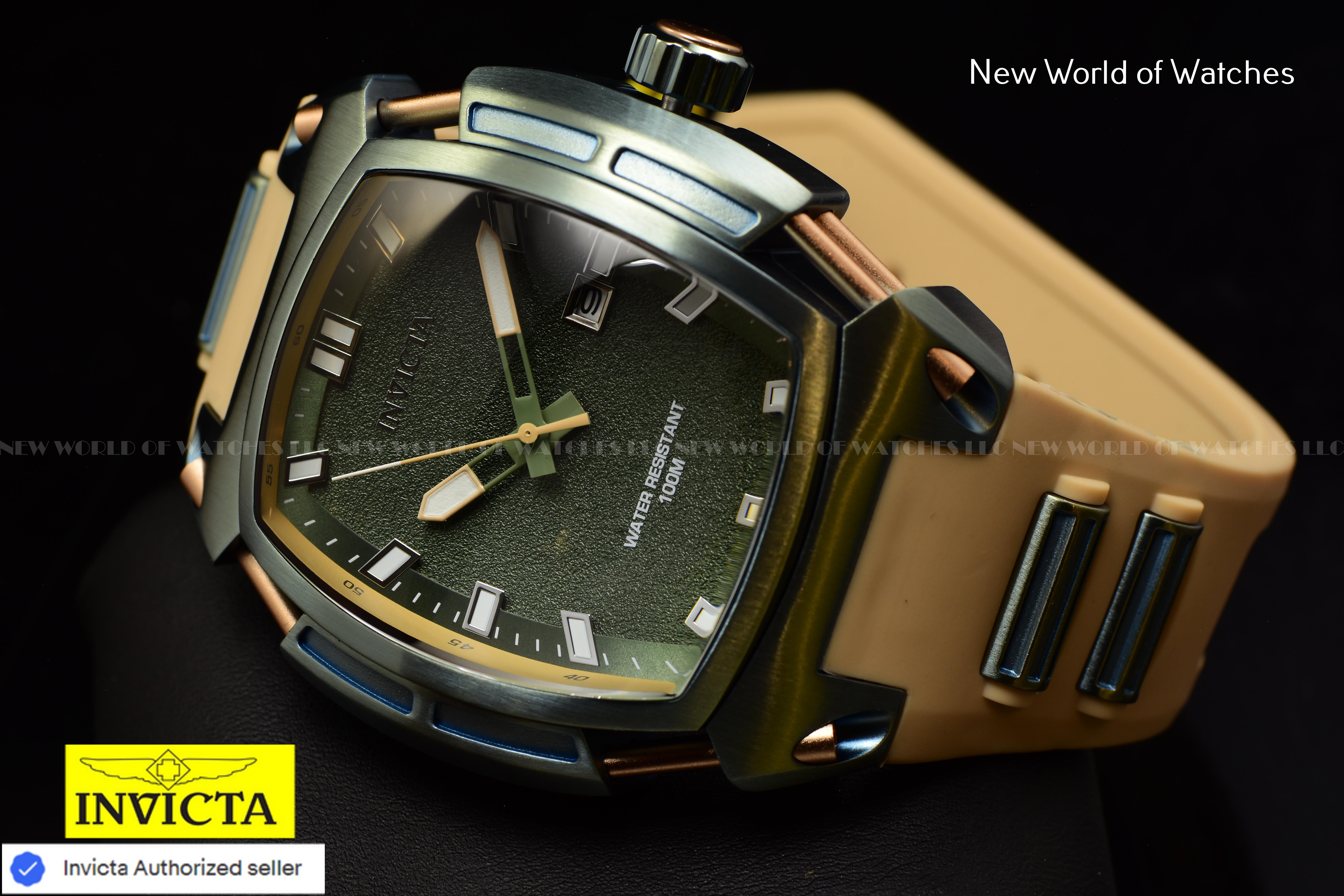 Invicta Men S1 Rally 53mm Green Quartz Japan Silicone Stainless Steel Watch