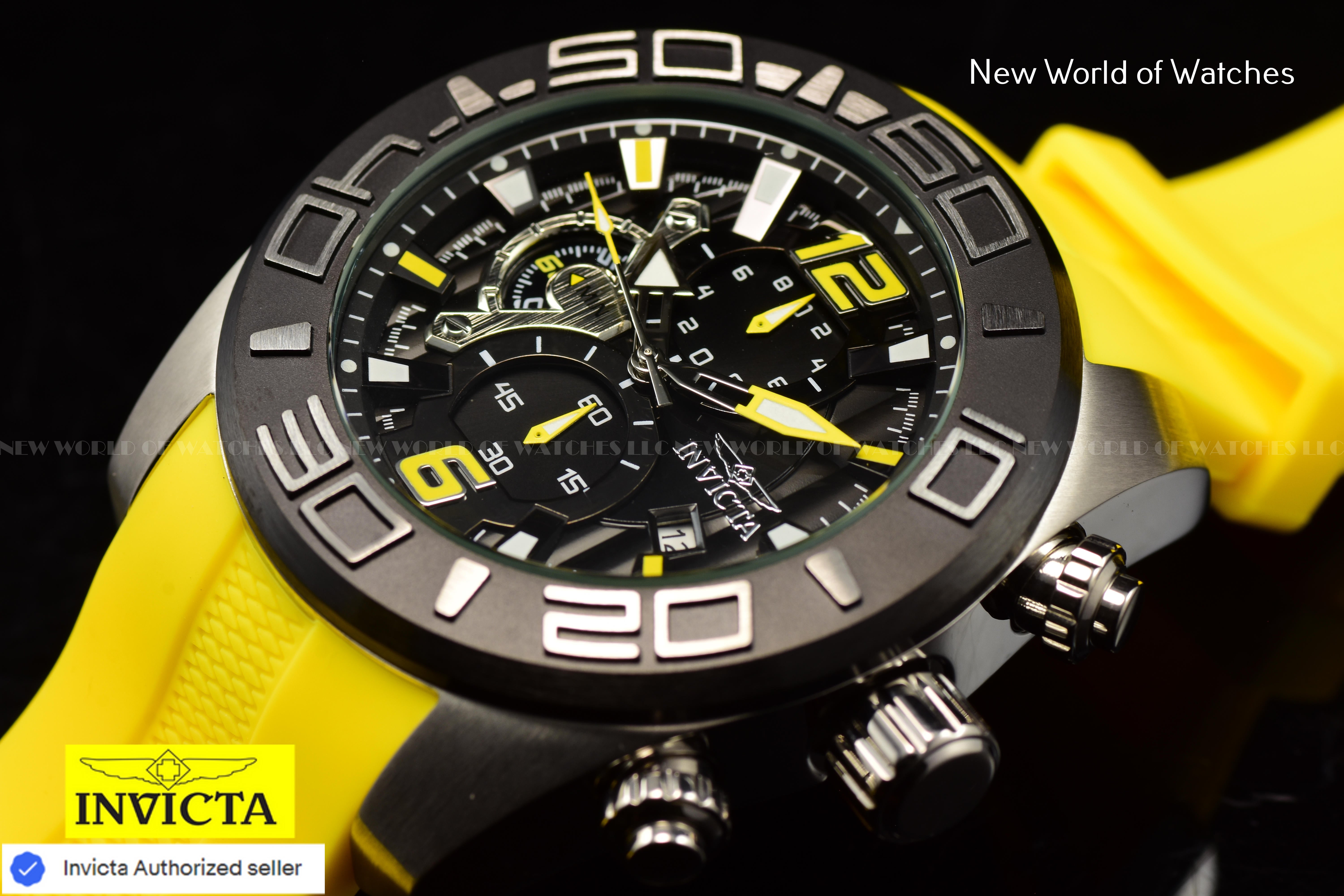 Invicta 22808 Men's Pro Diver Quartz Stainless Steel and Silicone Yellow Watch