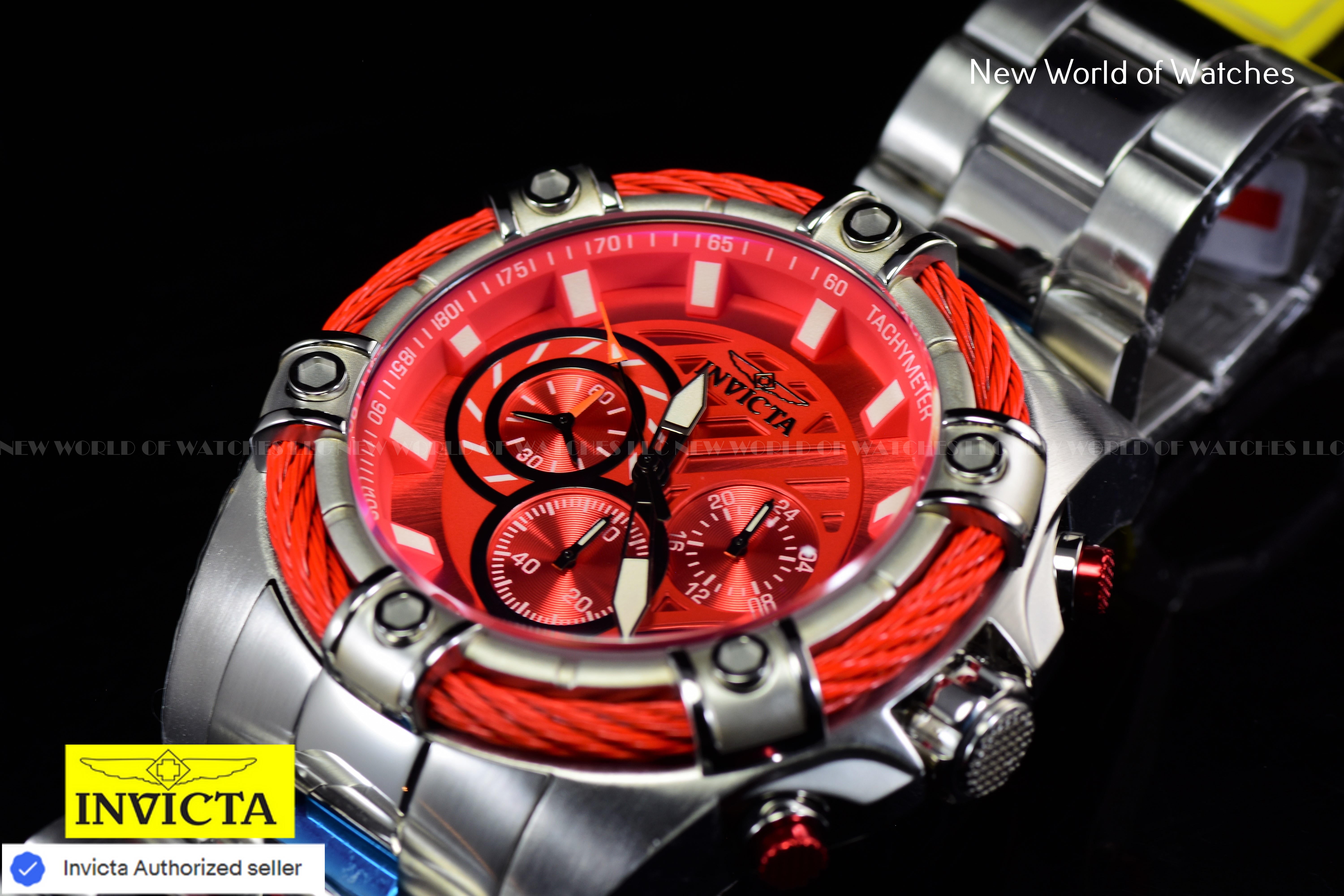 Invicta Men Bolt 52mm Red Quartz Japan Stainless Steel Watch