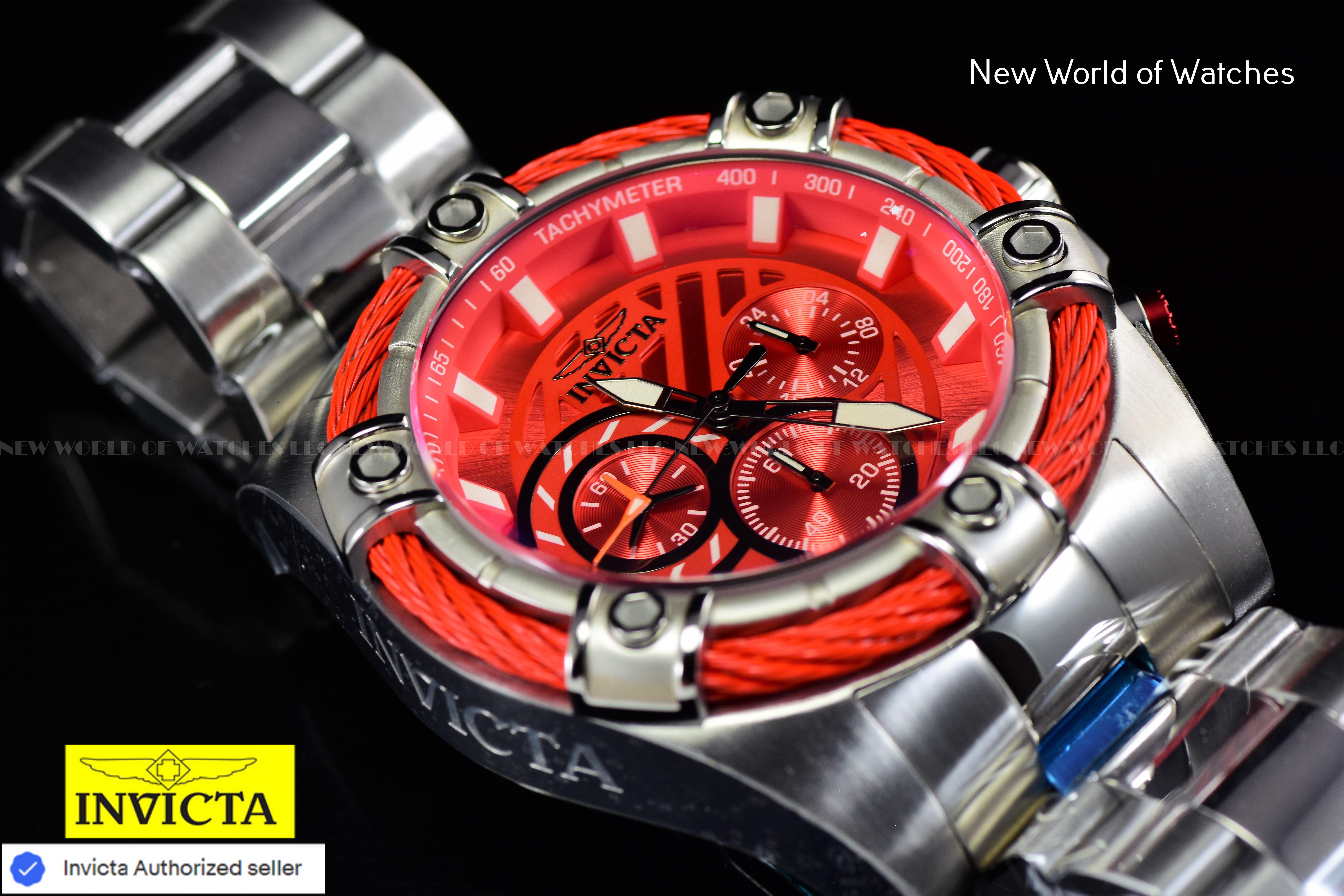 Invicta Men Bolt 52mm Red Quartz Japan Stainless Steel Watch