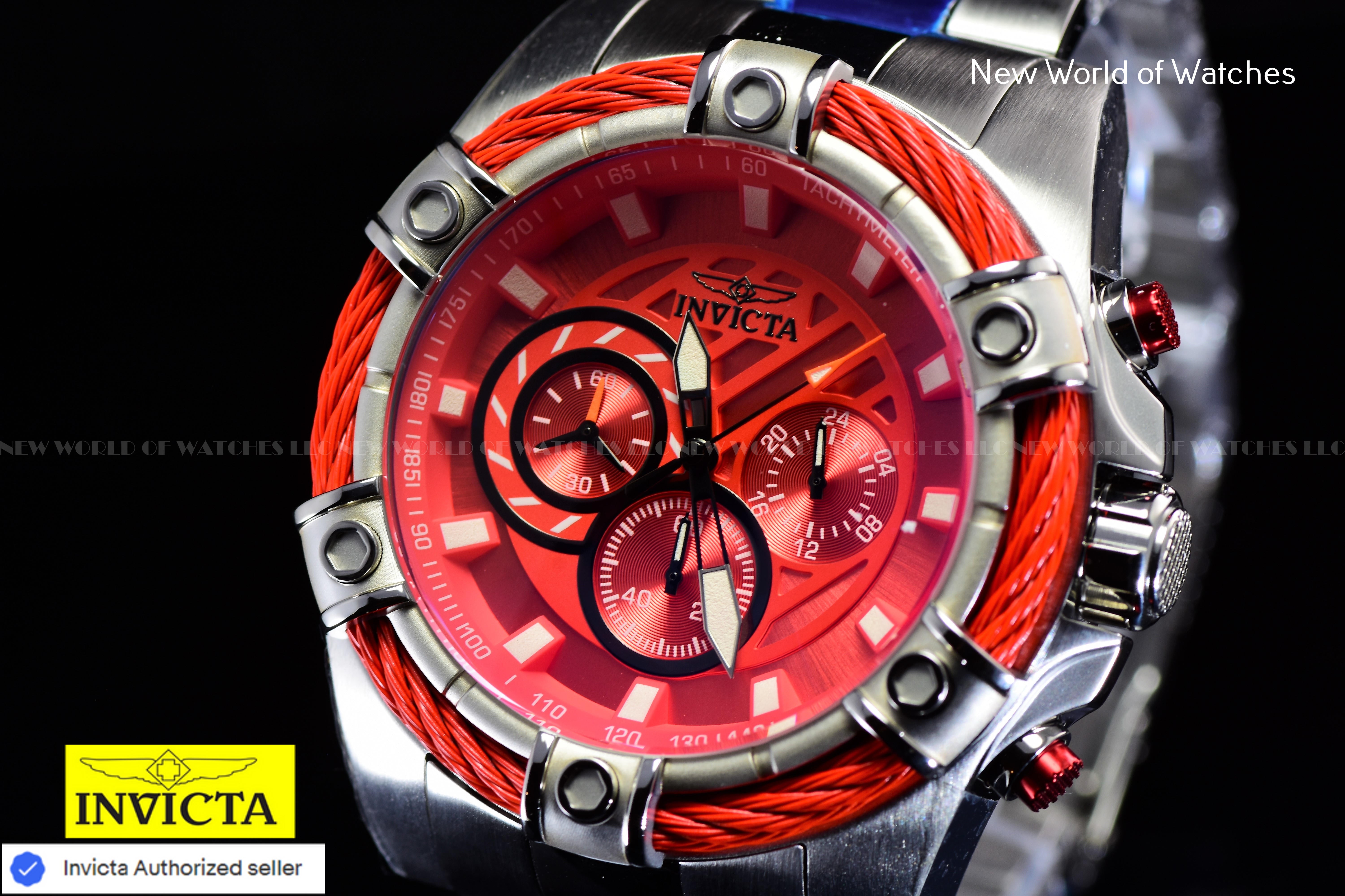 Invicta Men Bolt 52mm Red Quartz Japan Stainless Steel Watch