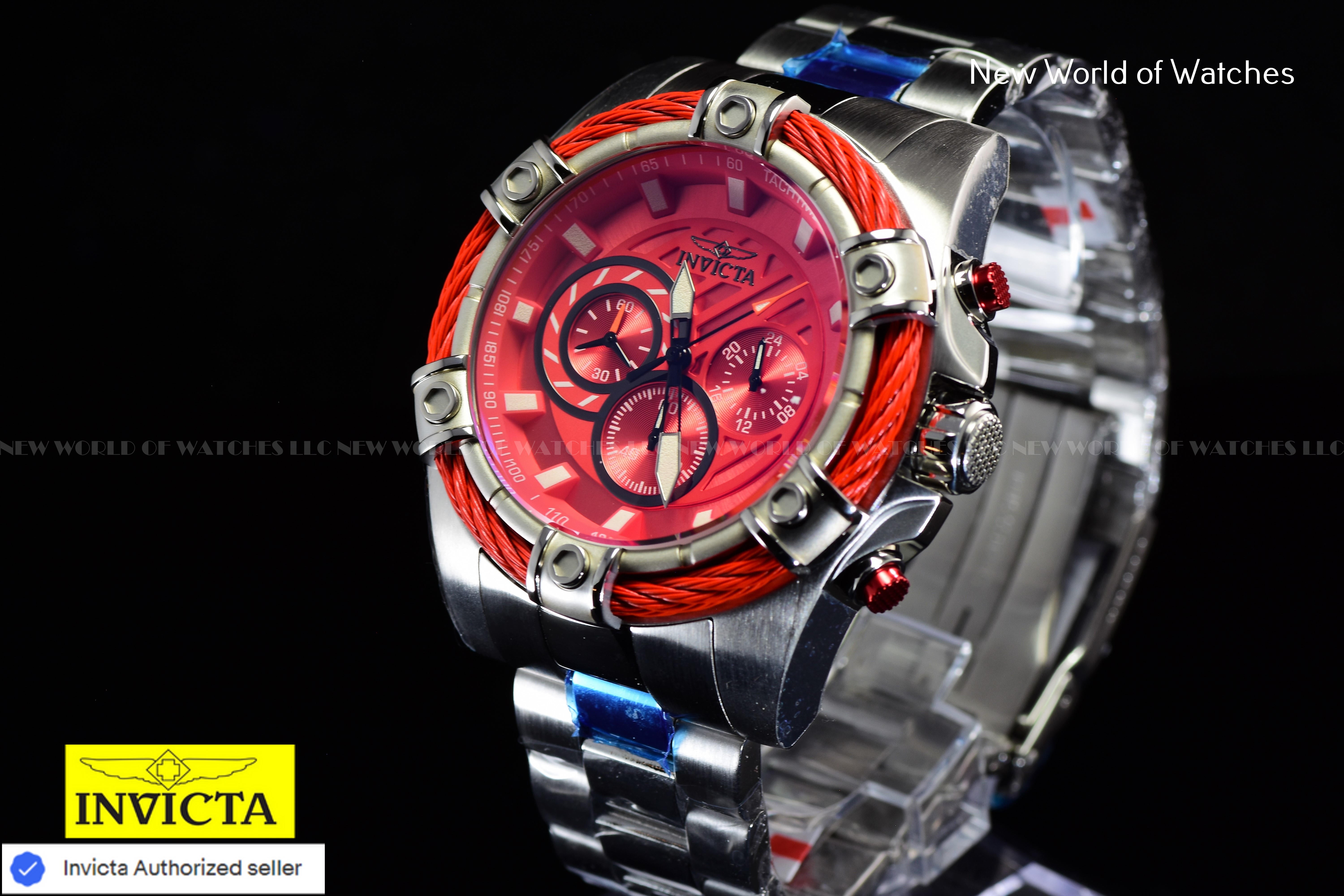 Invicta Men Bolt 52mm Red Quartz Japan Stainless Steel Watch