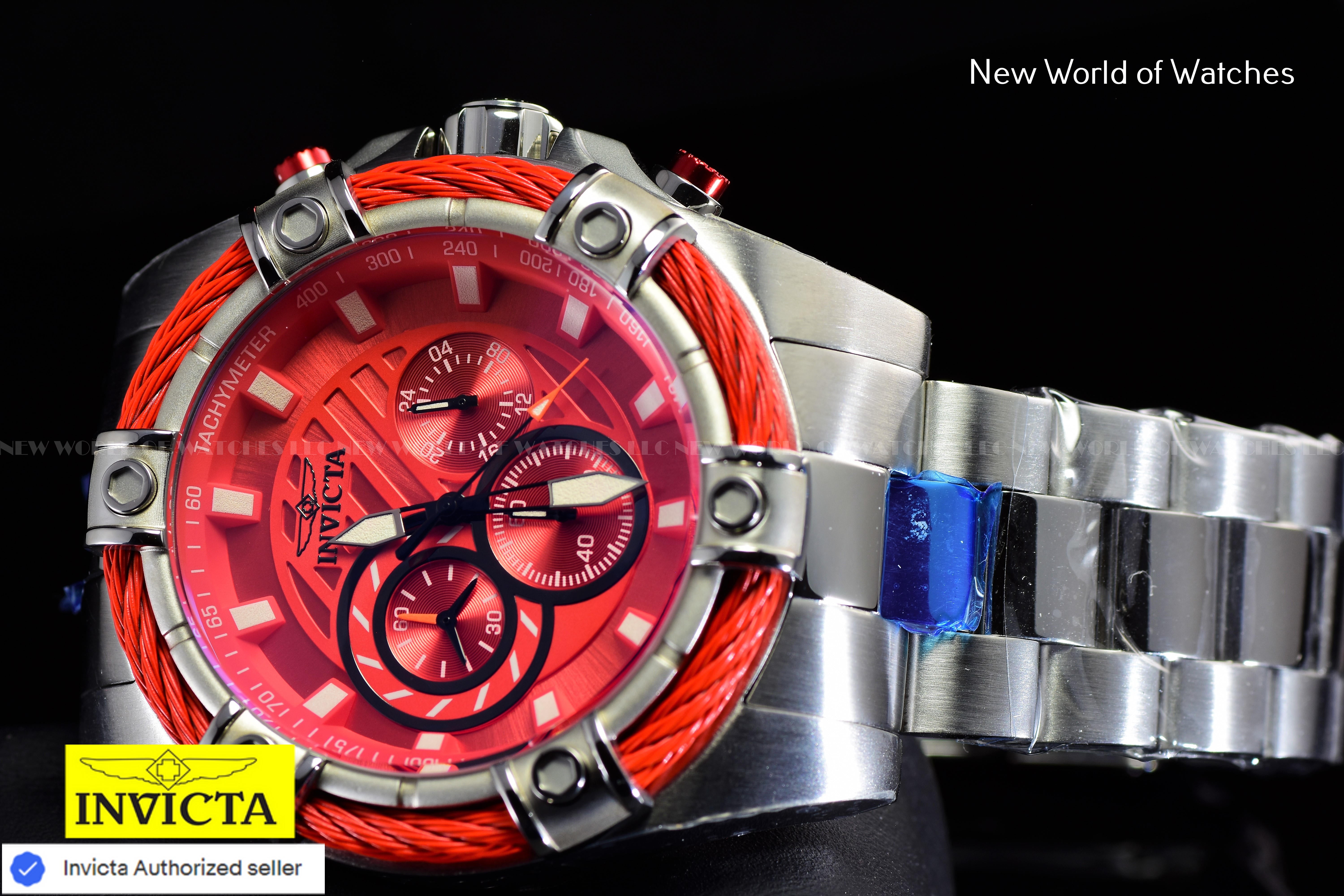 Invicta Men Bolt 52mm Red Quartz Japan Stainless Steel Watch
