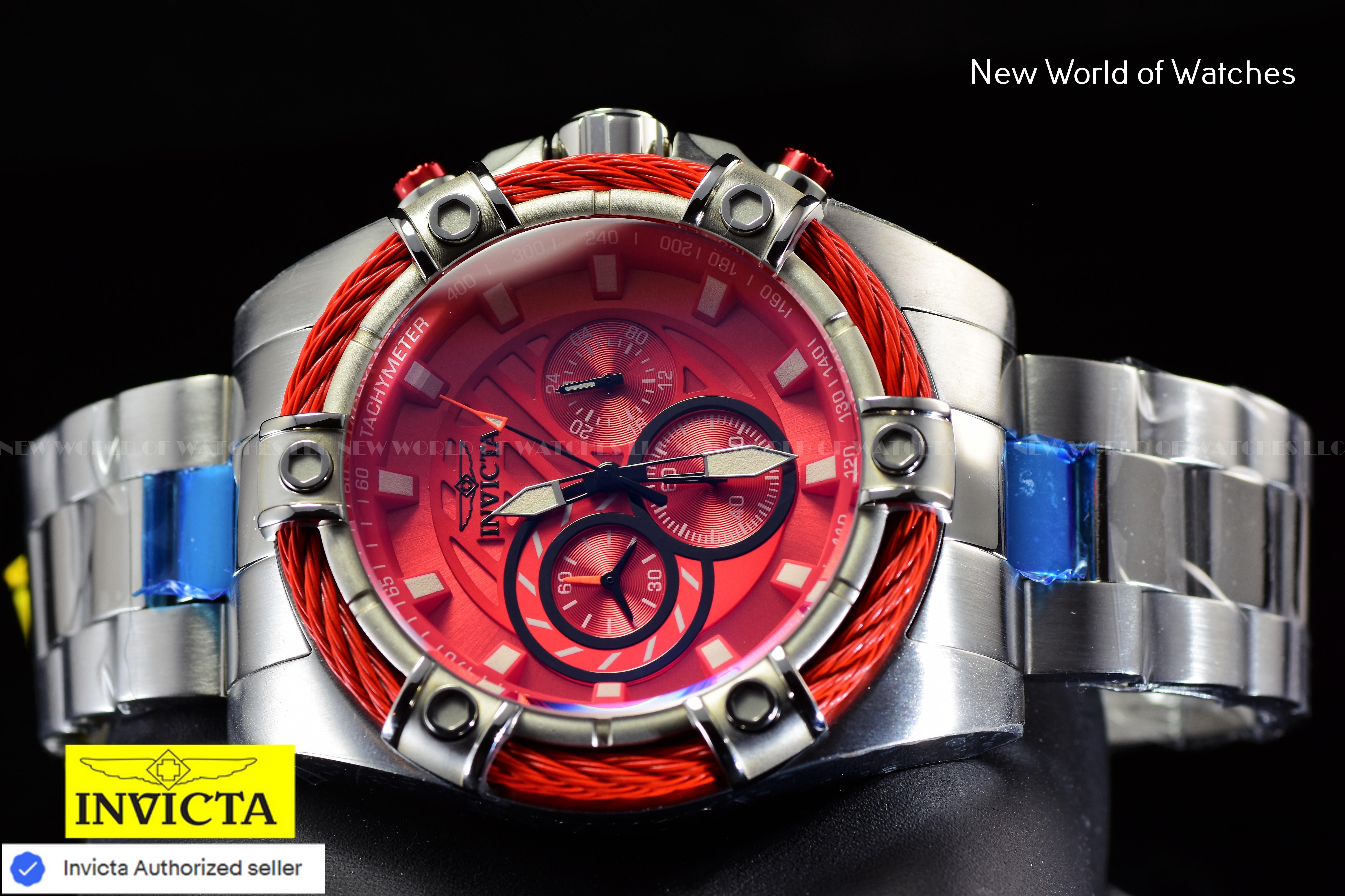 Invicta Men Bolt 52mm Red Quartz Japan Stainless Steel Watch
