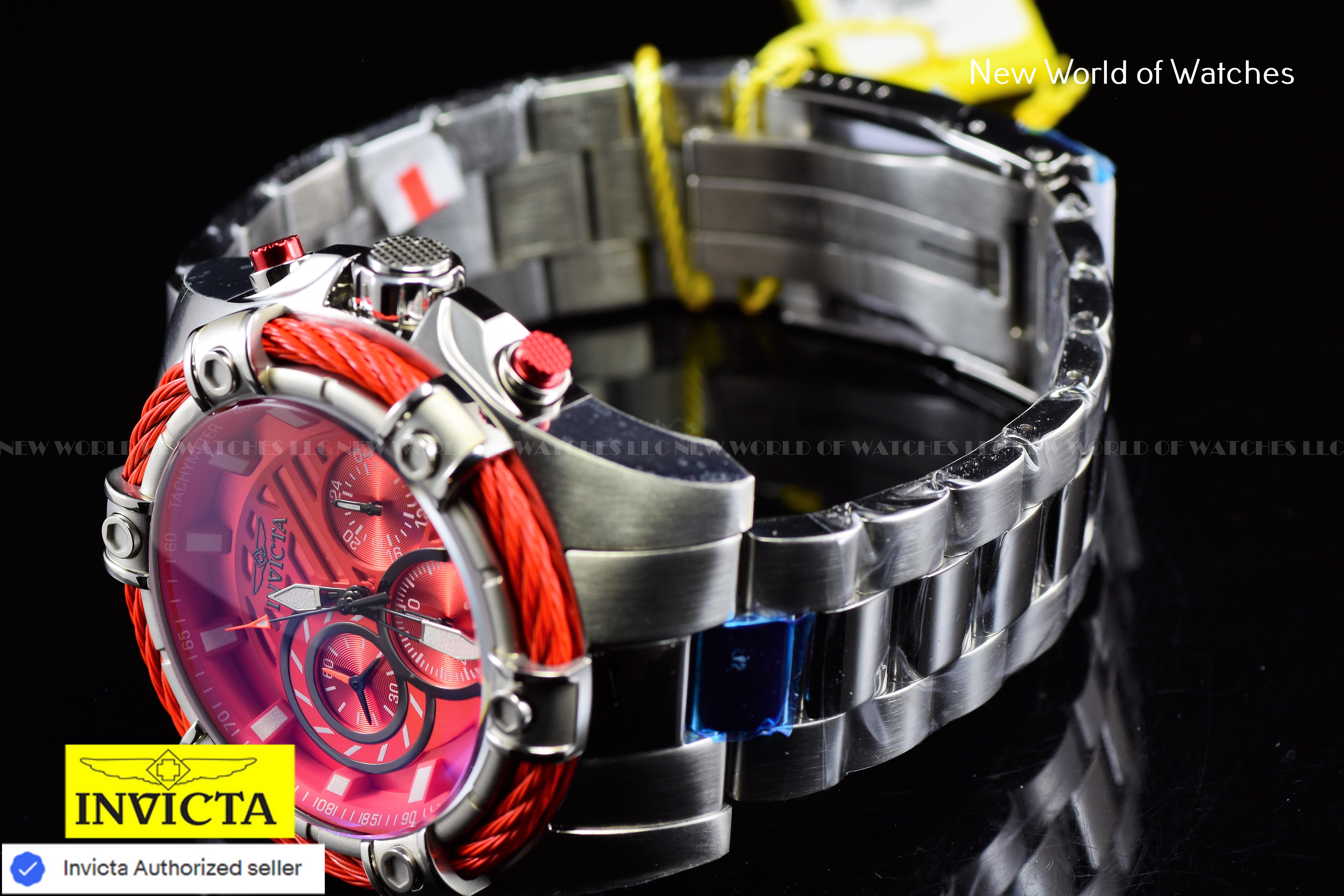 Invicta Men Bolt 52mm Red Quartz Japan Stainless Steel Watch