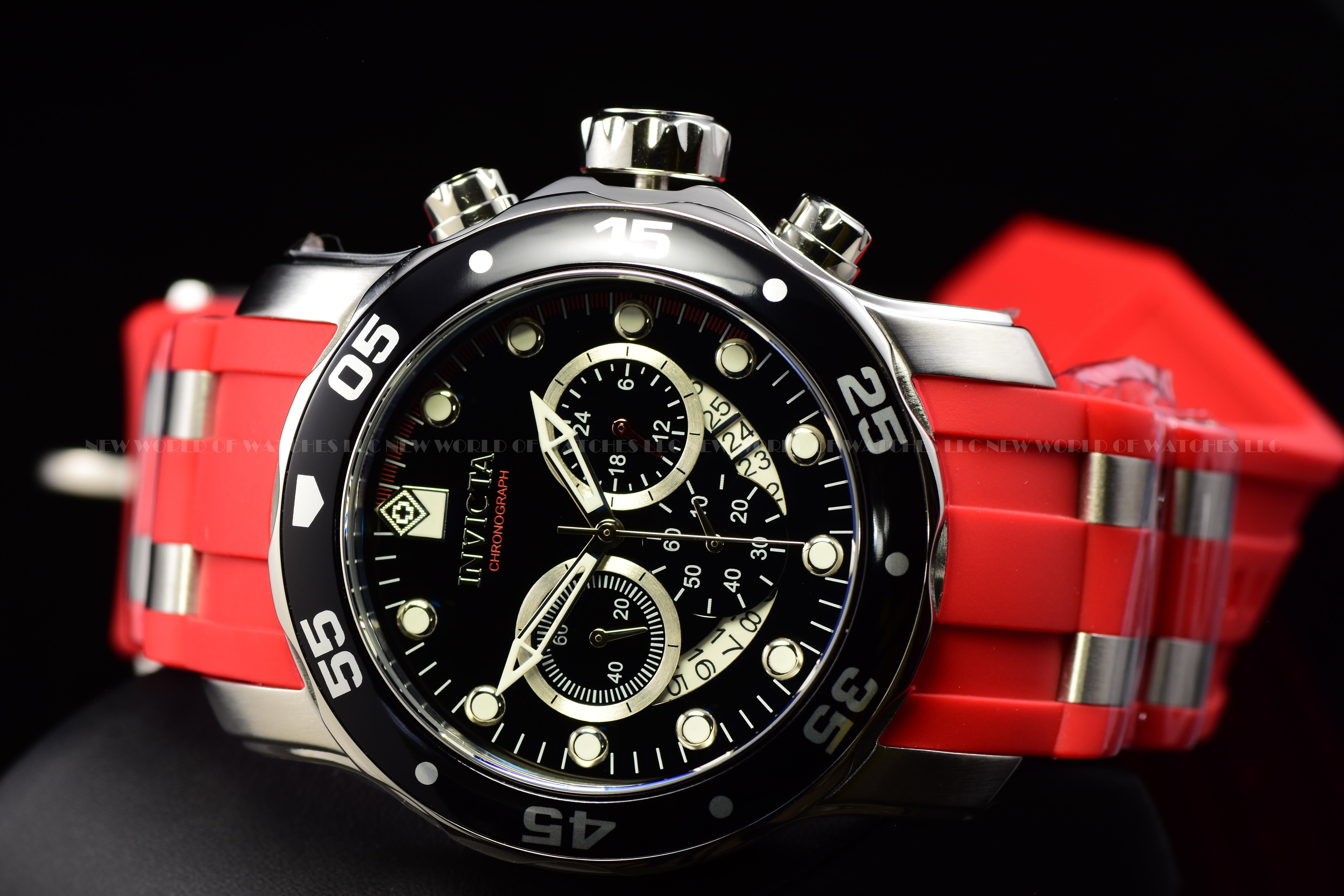 Invicta Men Pro Diver 48mm Red Silver Black Quartz Japan Silicone Stainless Steel Watch