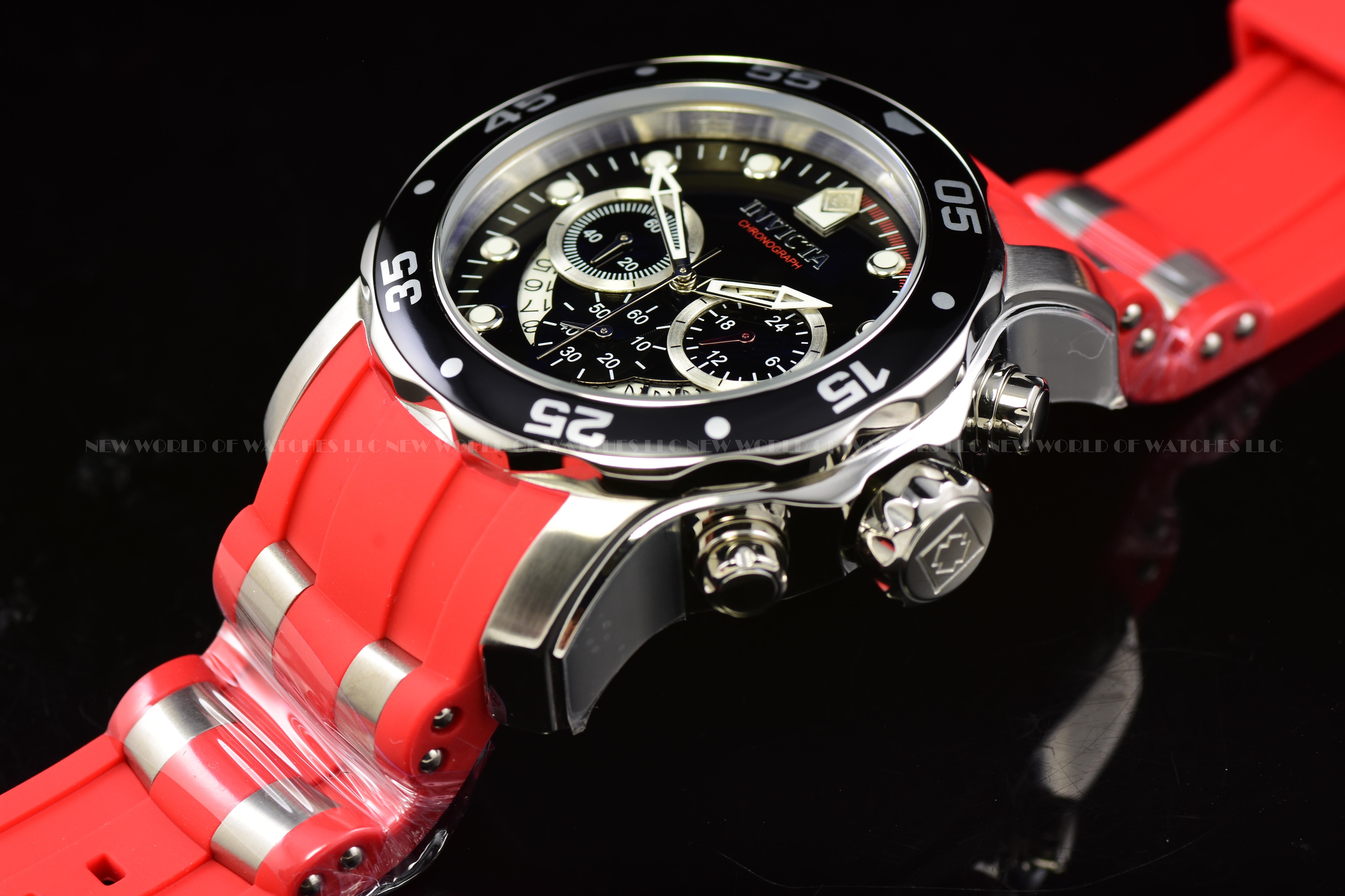 Invicta Men Pro Diver 48mm Red Silver Black Quartz Japan Silicone Stainless Steel Watch