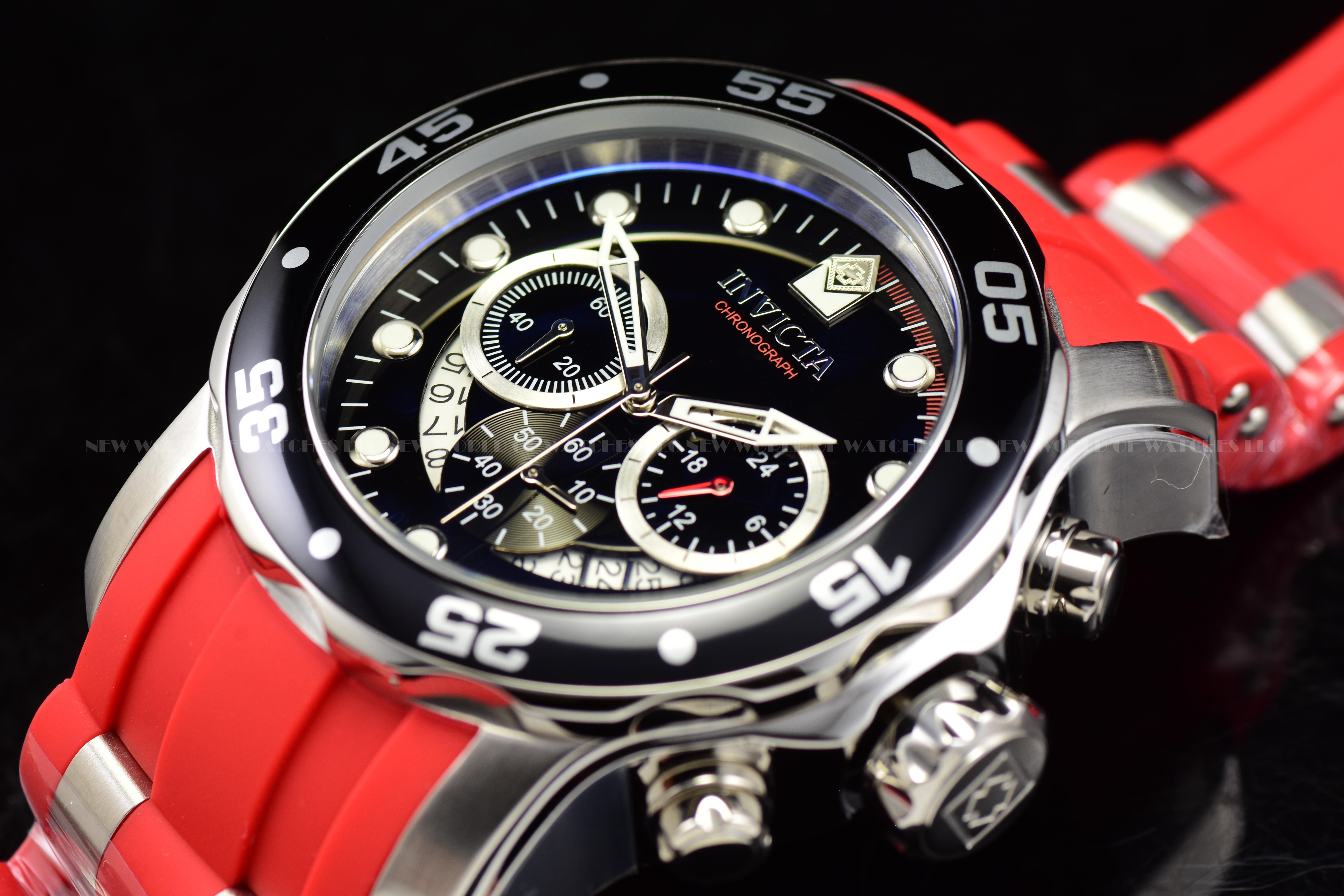 Invicta Men Pro Diver 48mm Red Silver Black Quartz Japan Silicone Stainless Steel Watch