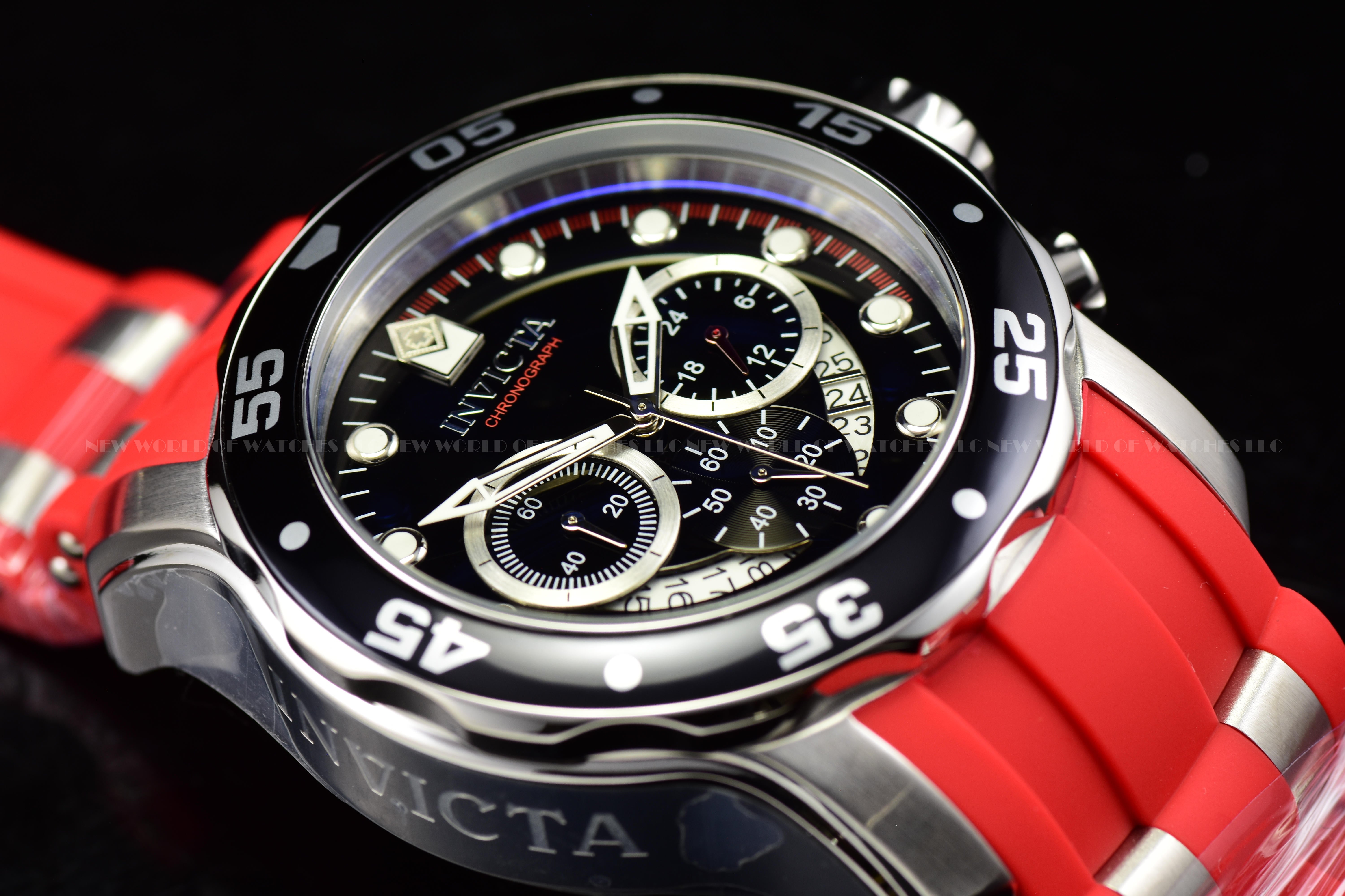 Invicta Men Pro Diver 48mm Red Silver Black Quartz Japan Silicone Stainless Steel Watch