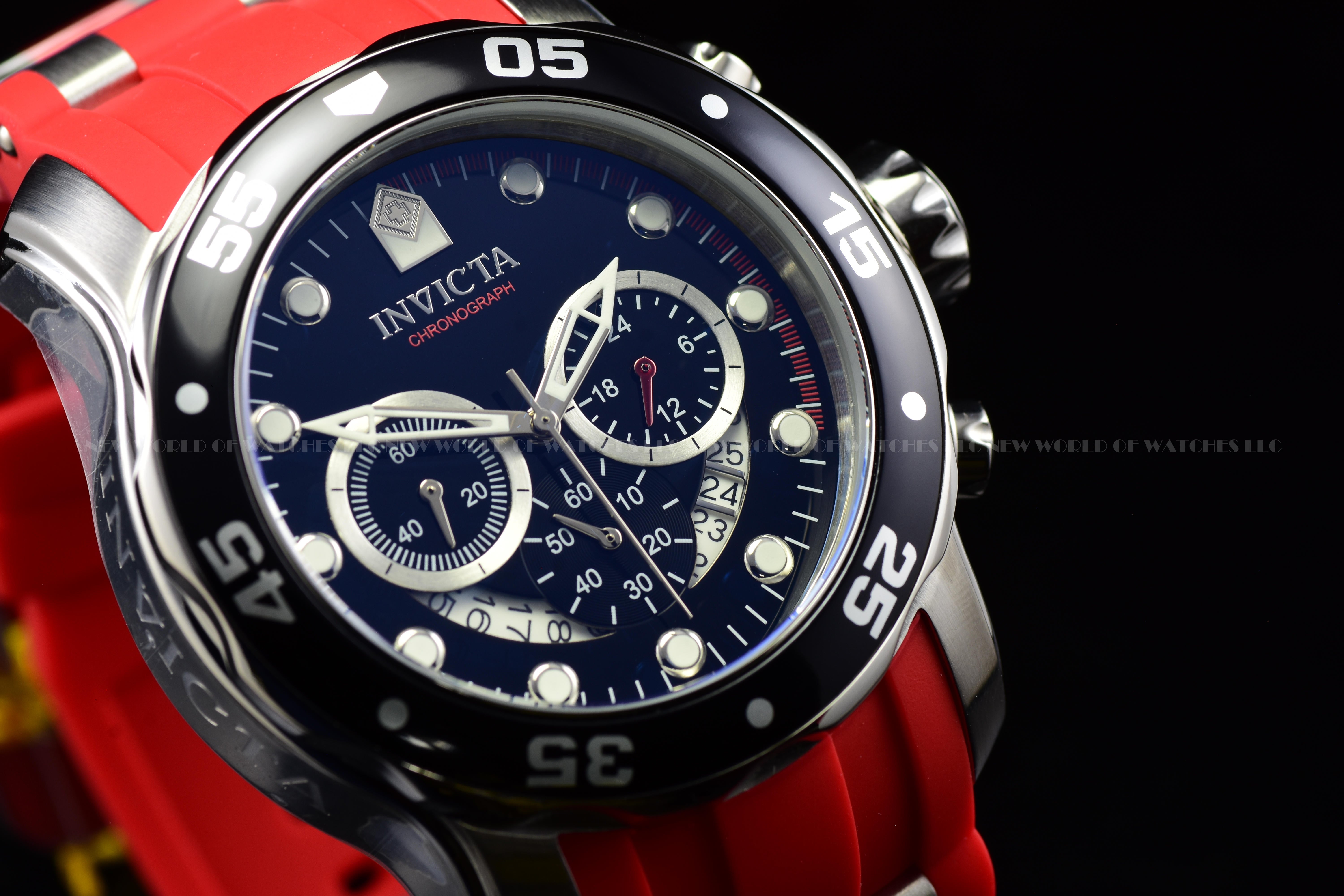 Invicta Men Pro Diver 48mm Red Silver Black Quartz Japan Silicone Stainless Steel Watch