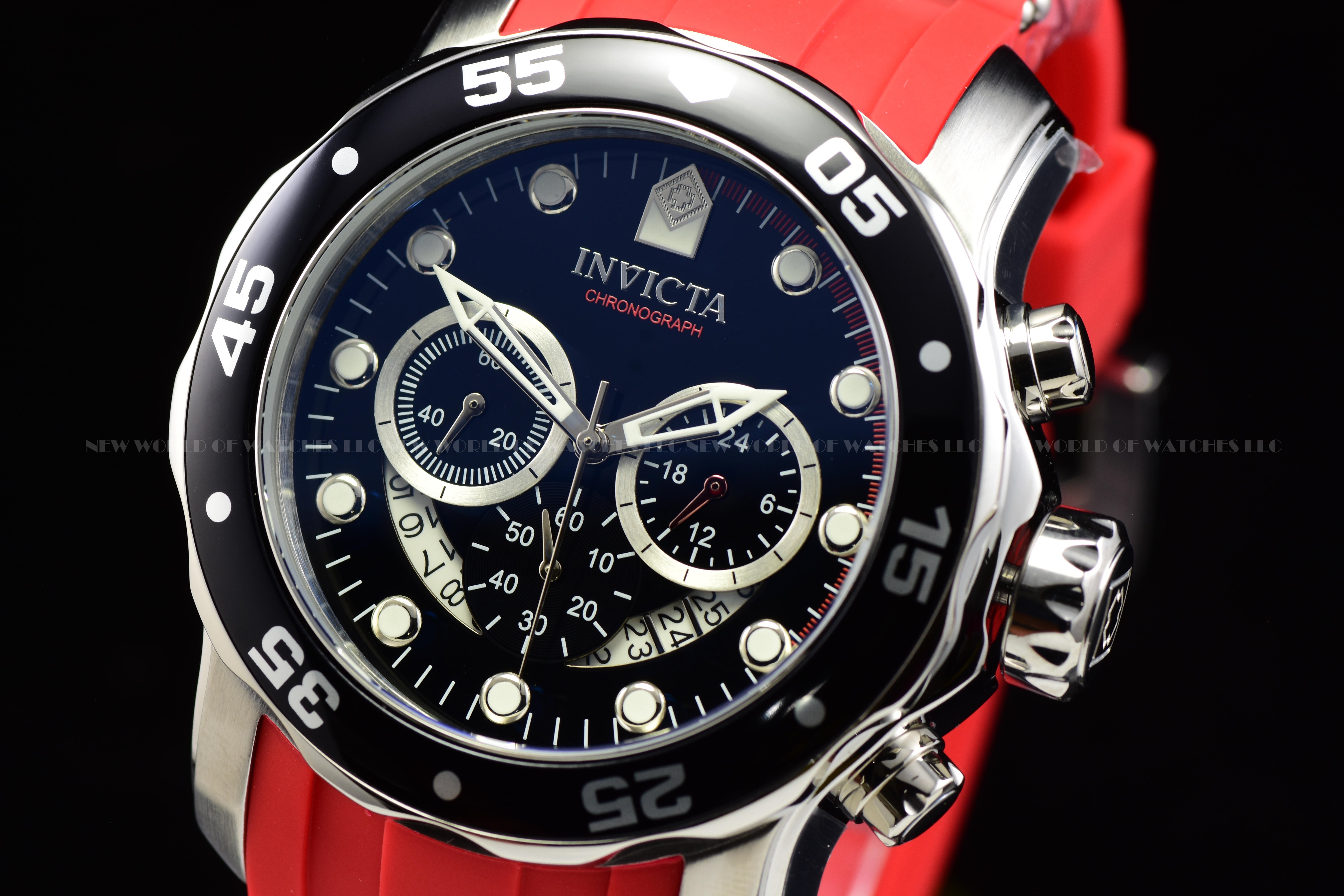 Invicta Men Pro Diver 48mm Red Silver Black Quartz Japan Silicone Stainless Steel Watch