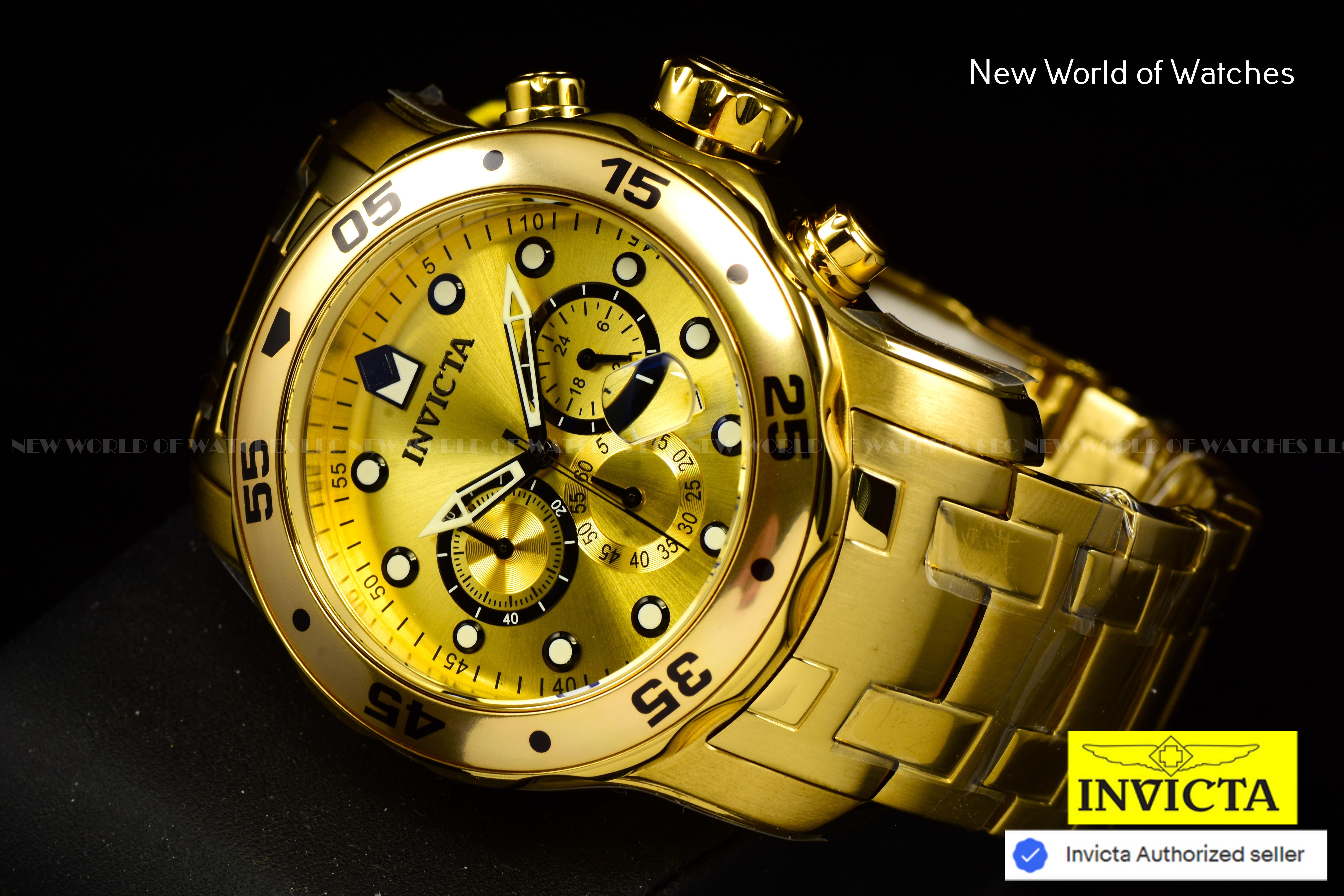 NEW Invicta 48mm Men's PRO DIVER Scuba Chronograph Gold Dial Gold Tone SS Watch