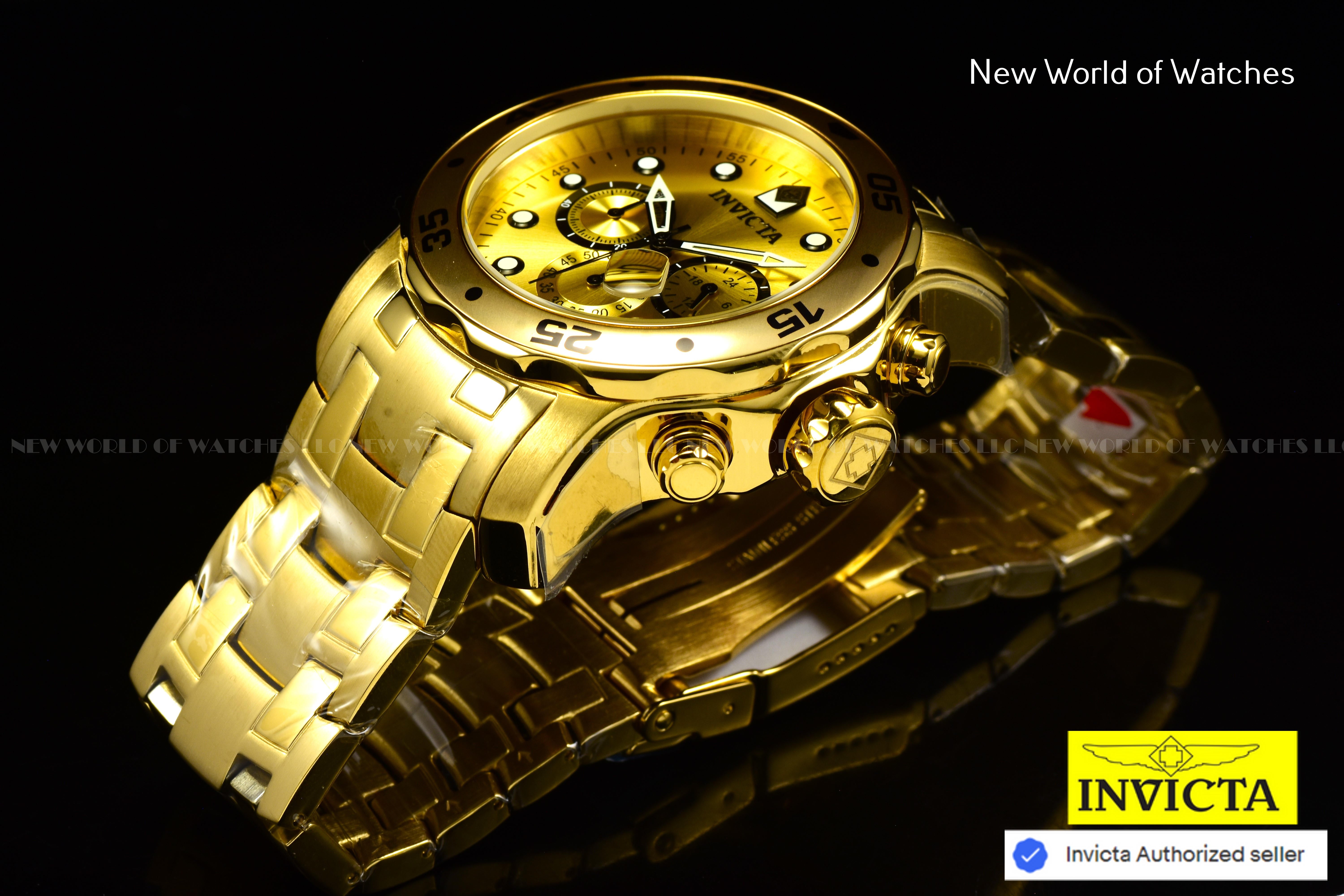 NEW Invicta 48mm Men's PRO DIVER Scuba Chronograph Gold Dial Gold Tone SS Watch