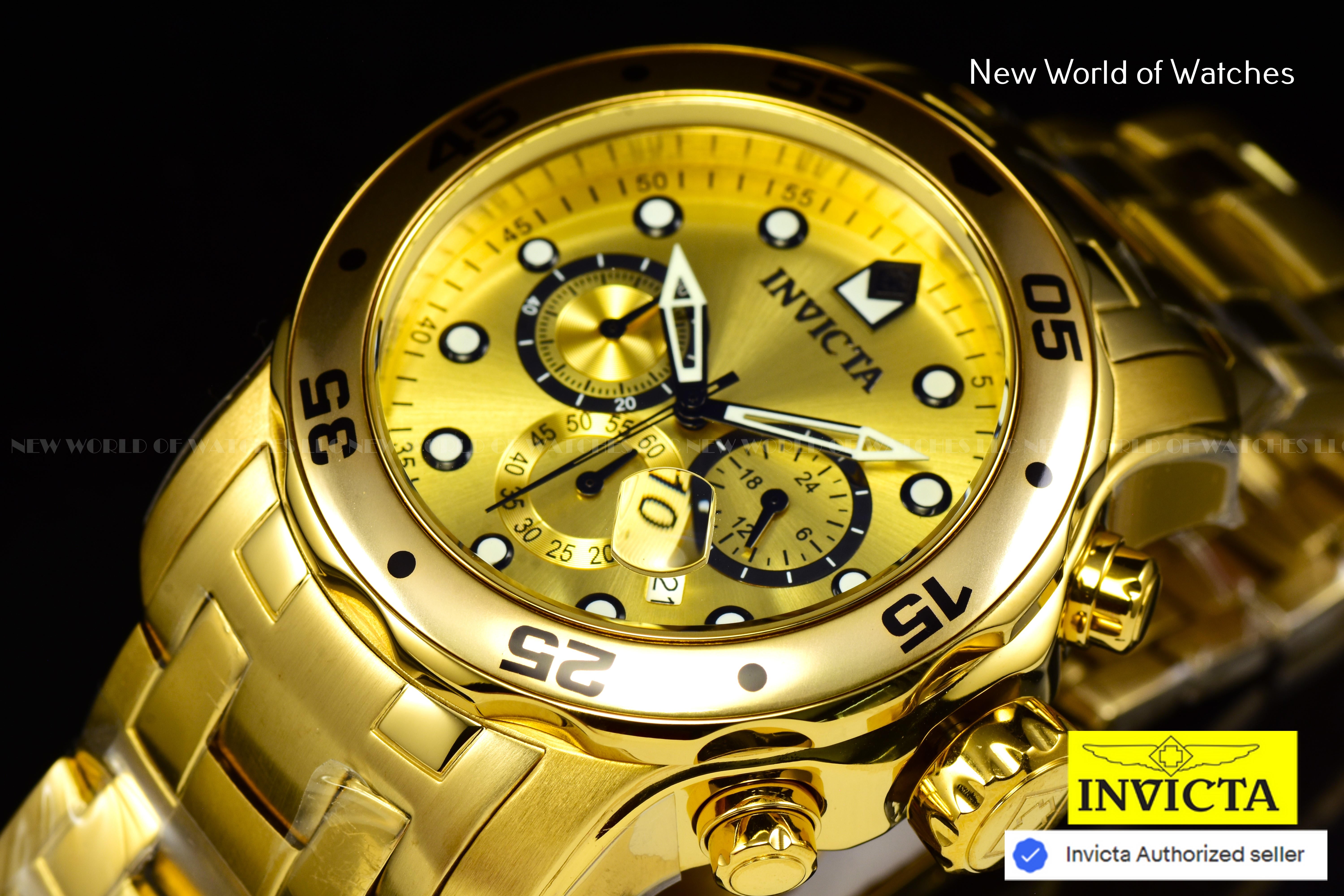 NEW Invicta 48mm Men's PRO DIVER Scuba Chronograph Gold Dial Gold Tone SS Watch