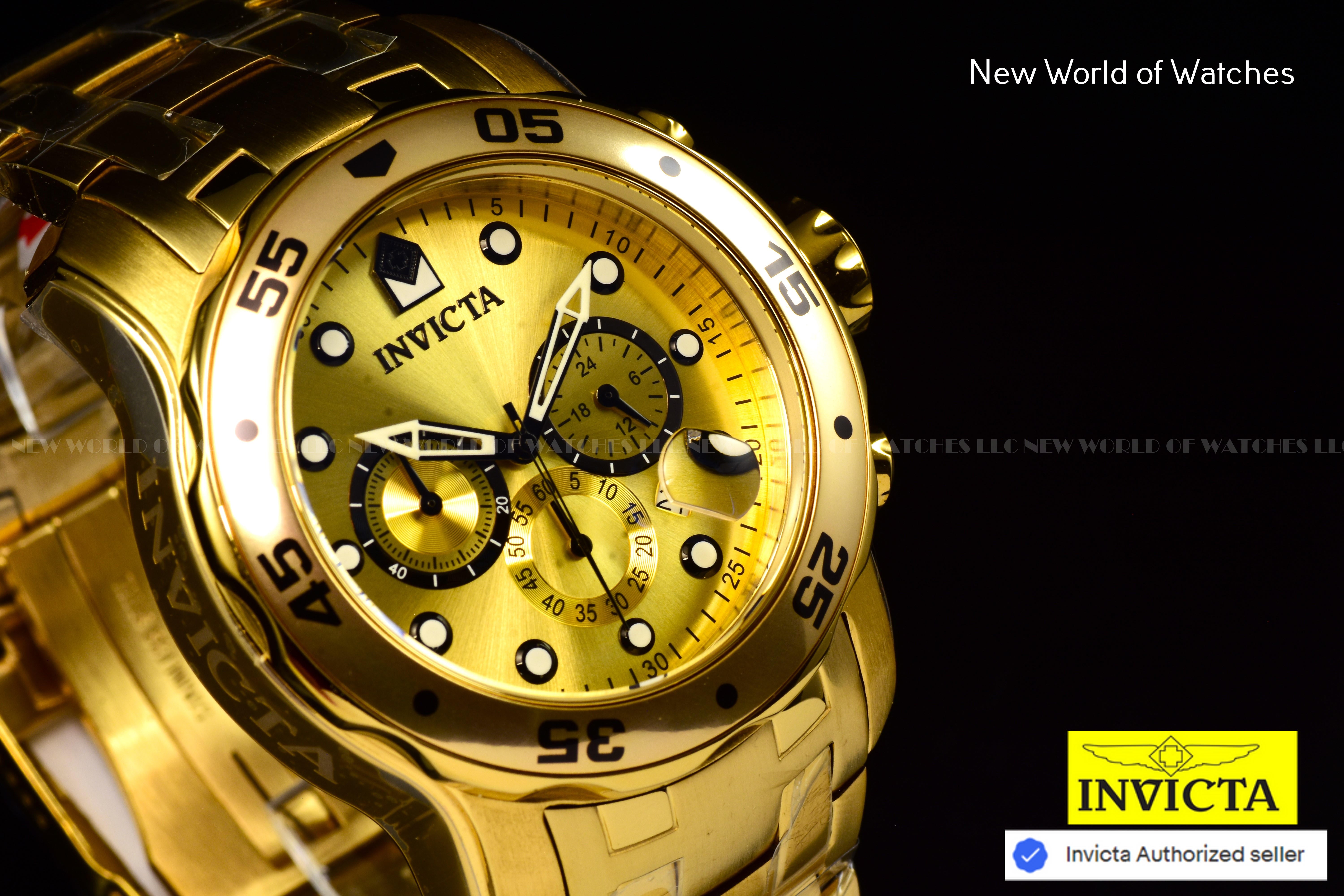 NEW Invicta 48mm Men's PRO DIVER Scuba Chronograph Gold Dial Gold Tone SS Watch