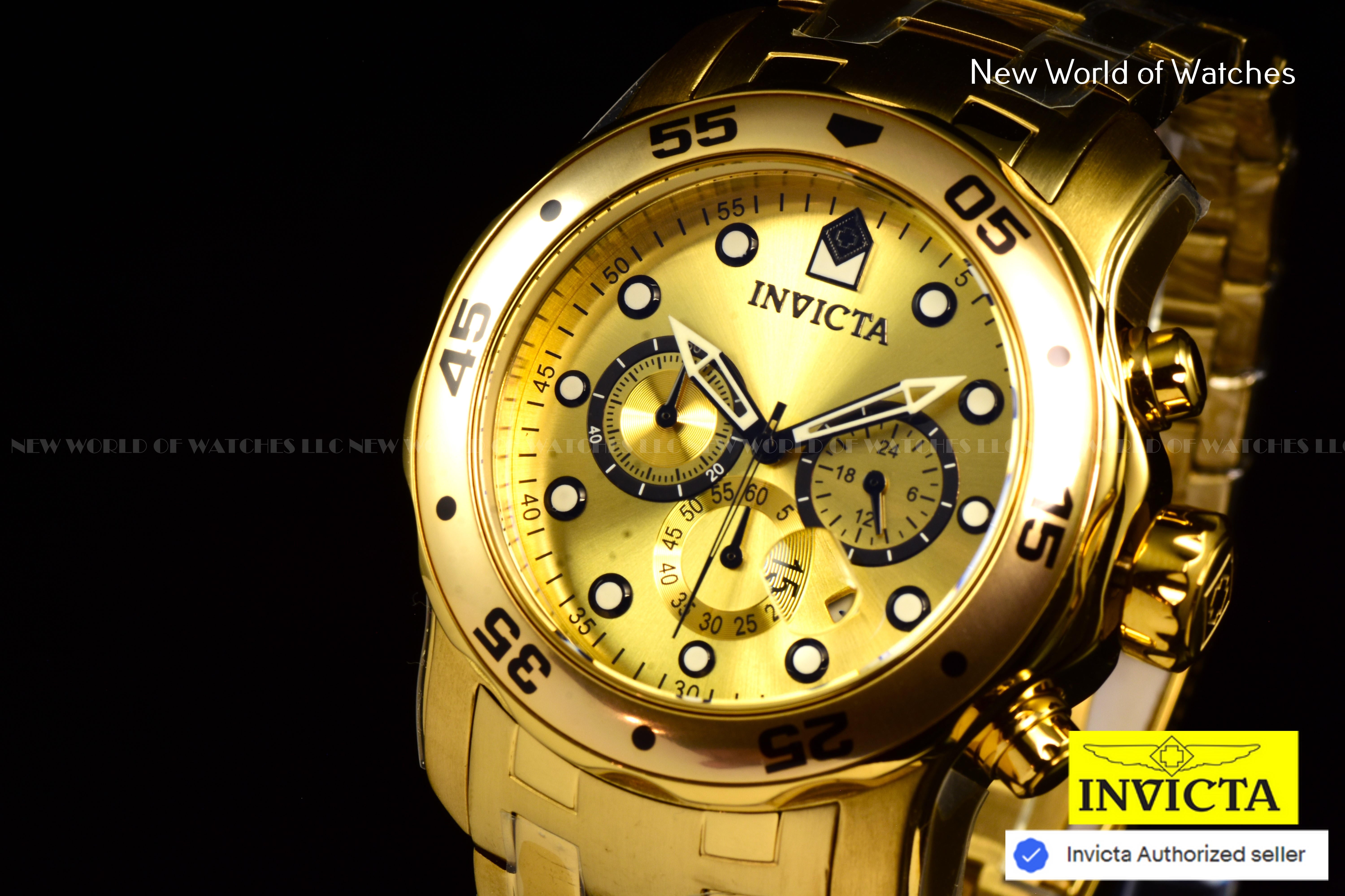 NEW Invicta 48mm Men's PRO DIVER Scuba Chronograph Gold Dial Gold Tone SS Watch