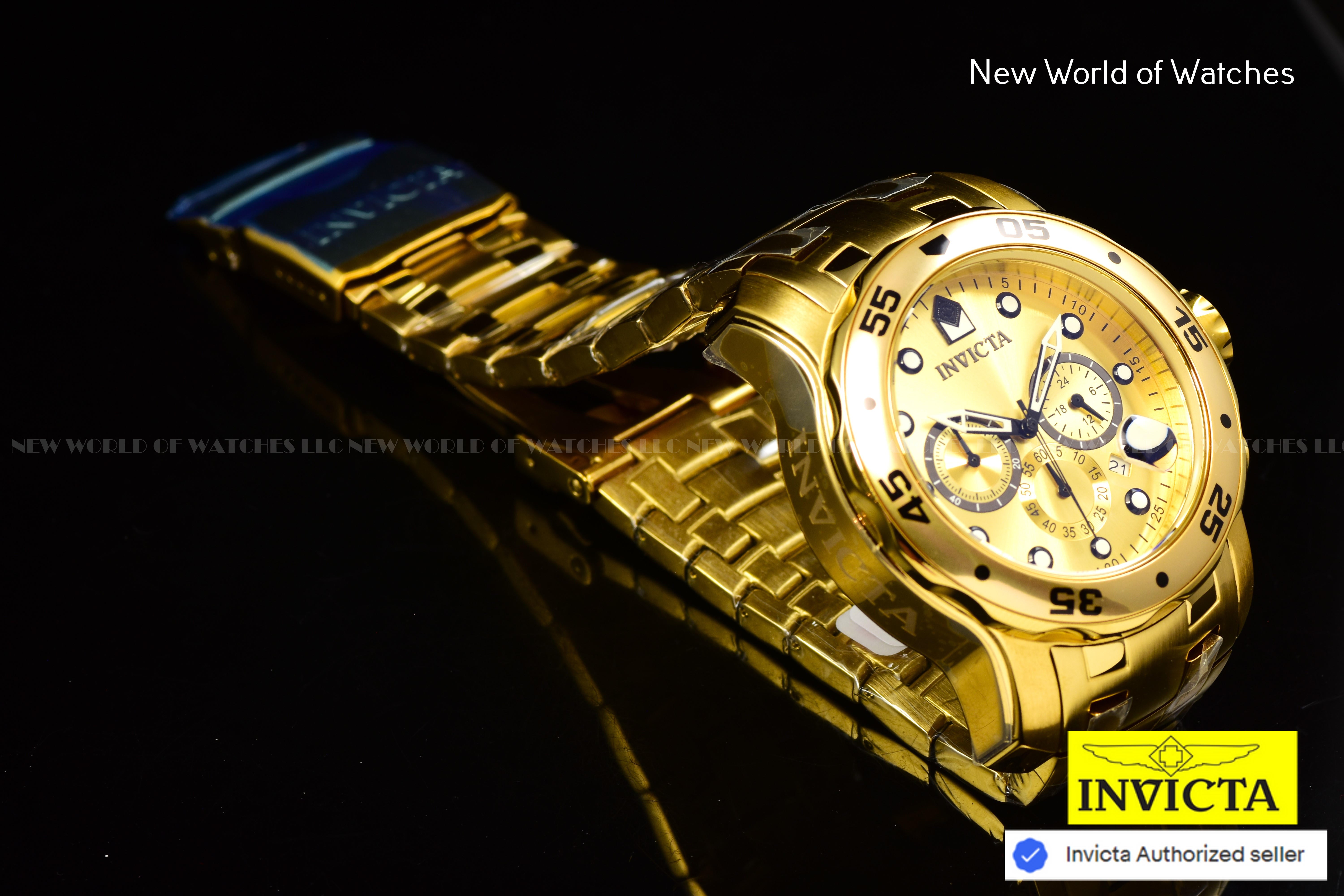 NEW Invicta 48mm Men's PRO DIVER Scuba Chronograph Gold Dial Gold Tone SS Watch