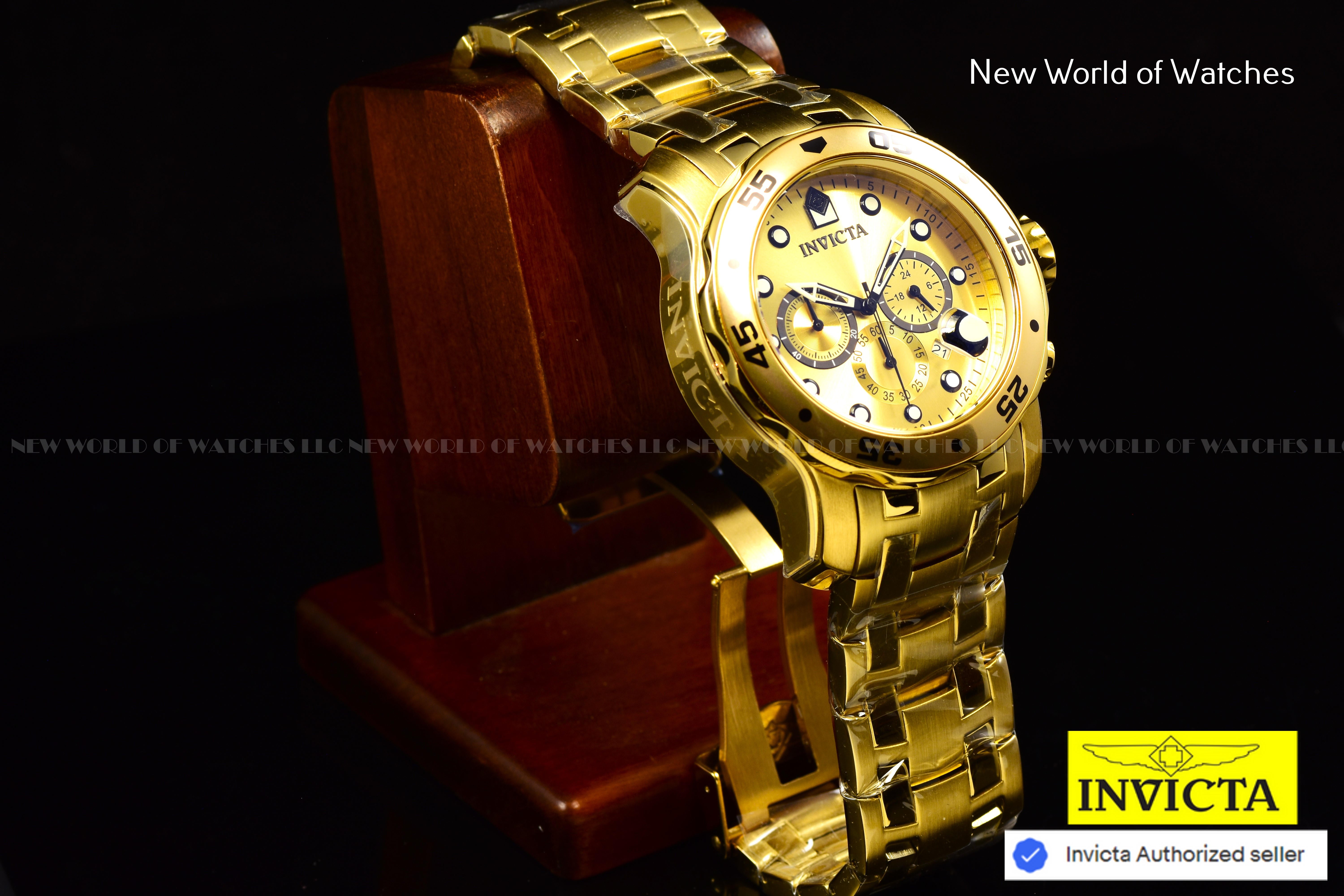 NEW Invicta 48mm Men's PRO DIVER Scuba Chronograph Gold Dial Gold Tone SS Watch