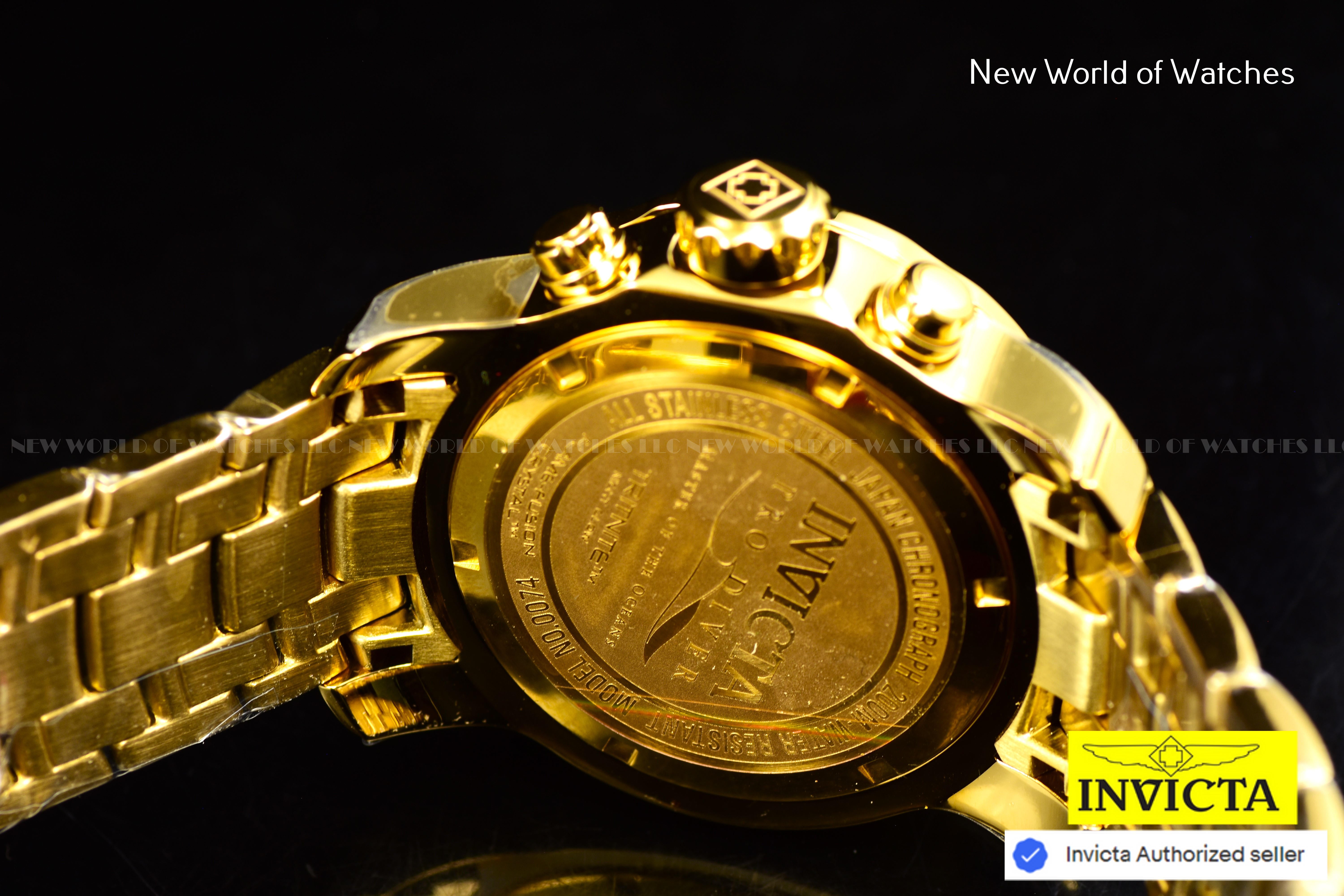 NEW Invicta 48mm Men's PRO DIVER Scuba Chronograph Gold Dial Gold Tone SS Watch