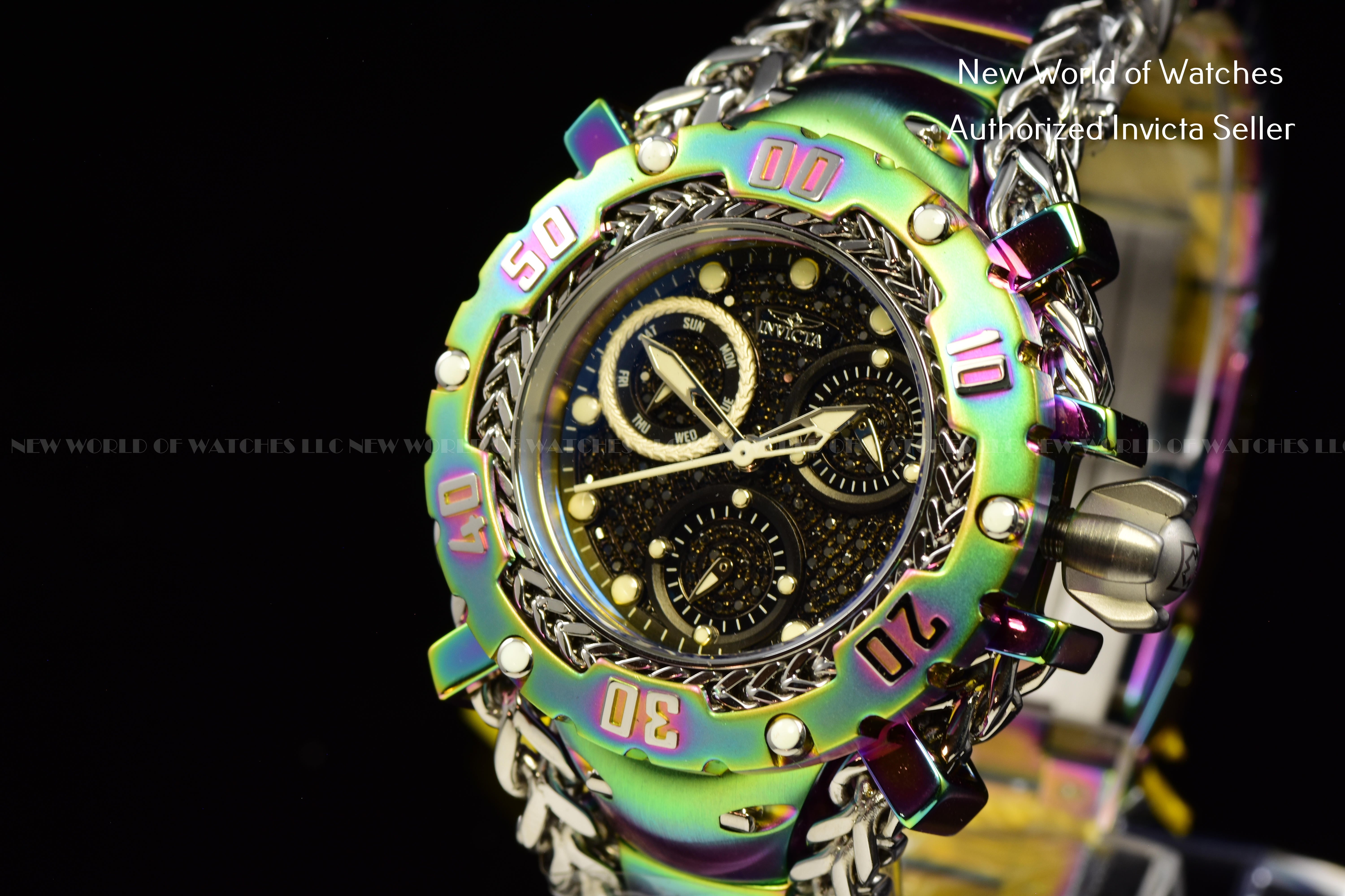 RARE Invicta Womens 43mm Gladiator Real Diamond Dial SS Iridescent Watch