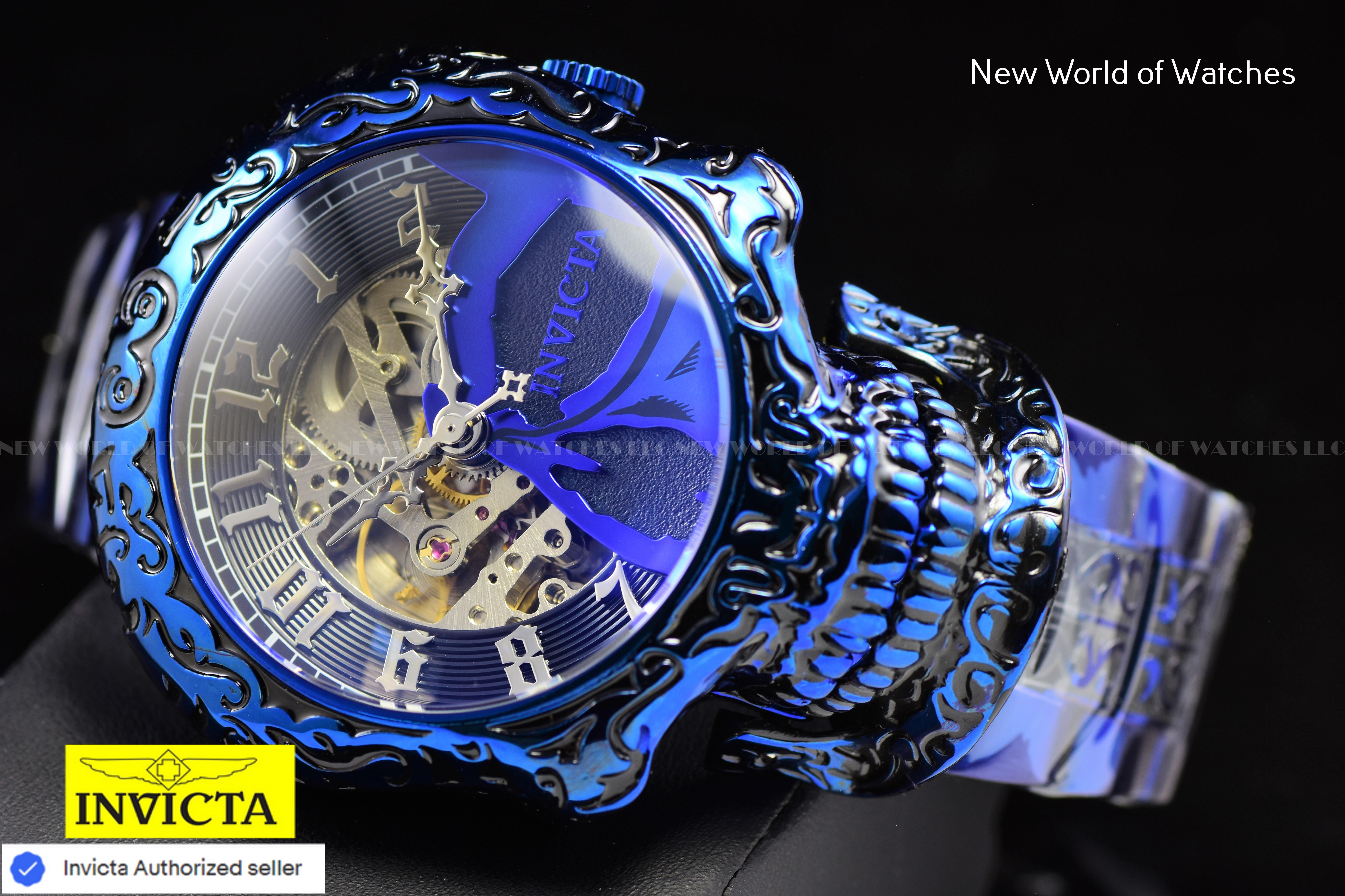 Invicta Artist Skull Automatic Skeletonized Dial Mens Blue Tone SS Watch 33968