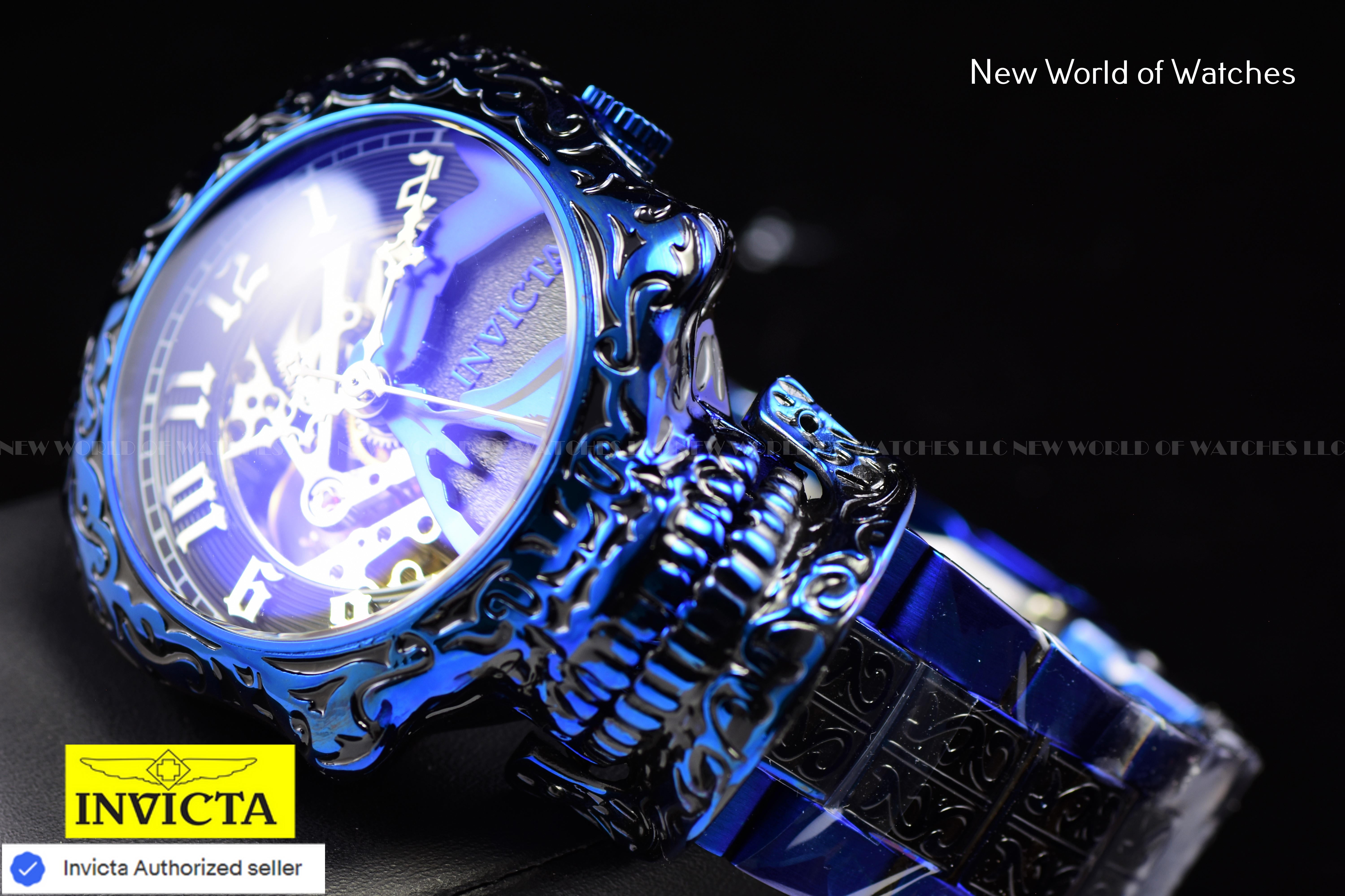 Invicta Artist Skull Automatic Skeletonized Dial Mens Blue Tone SS Watch 33968