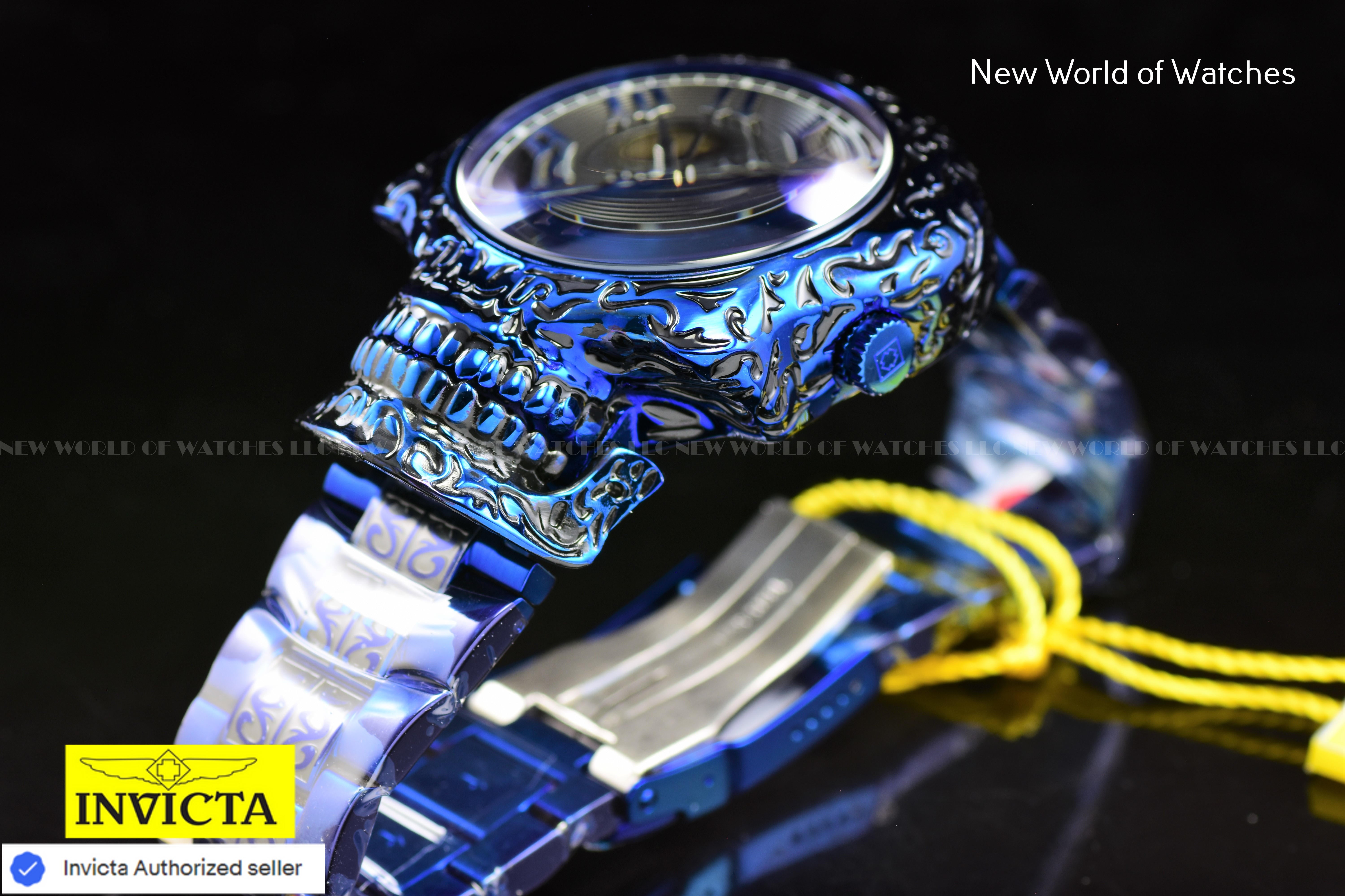 Invicta Artist Skull Automatic Skeletonized Dial Mens Blue Tone SS Watch 33968