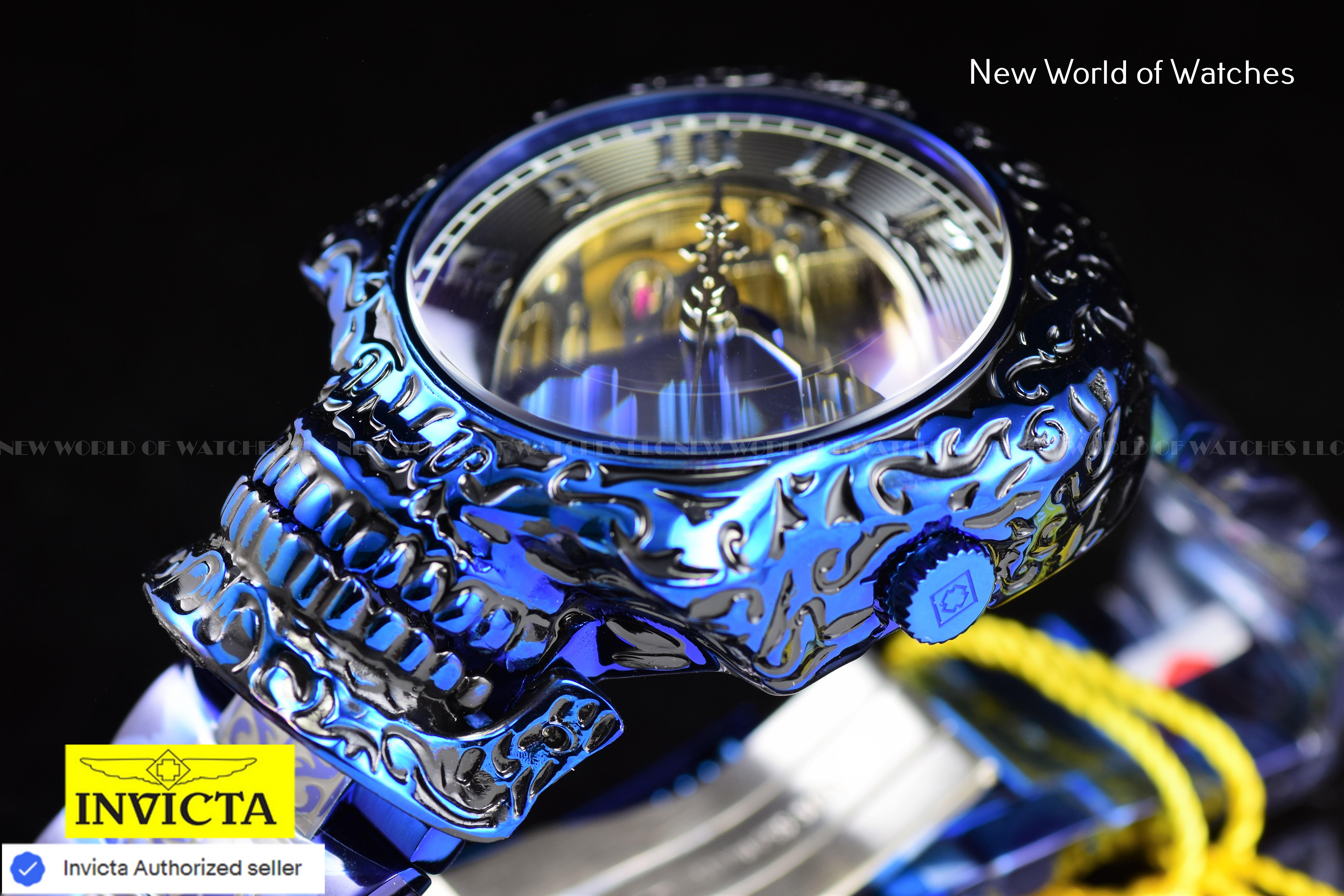 Invicta Artist Skull Automatic Skeletonized Dial Mens Blue Tone SS Watch 33968