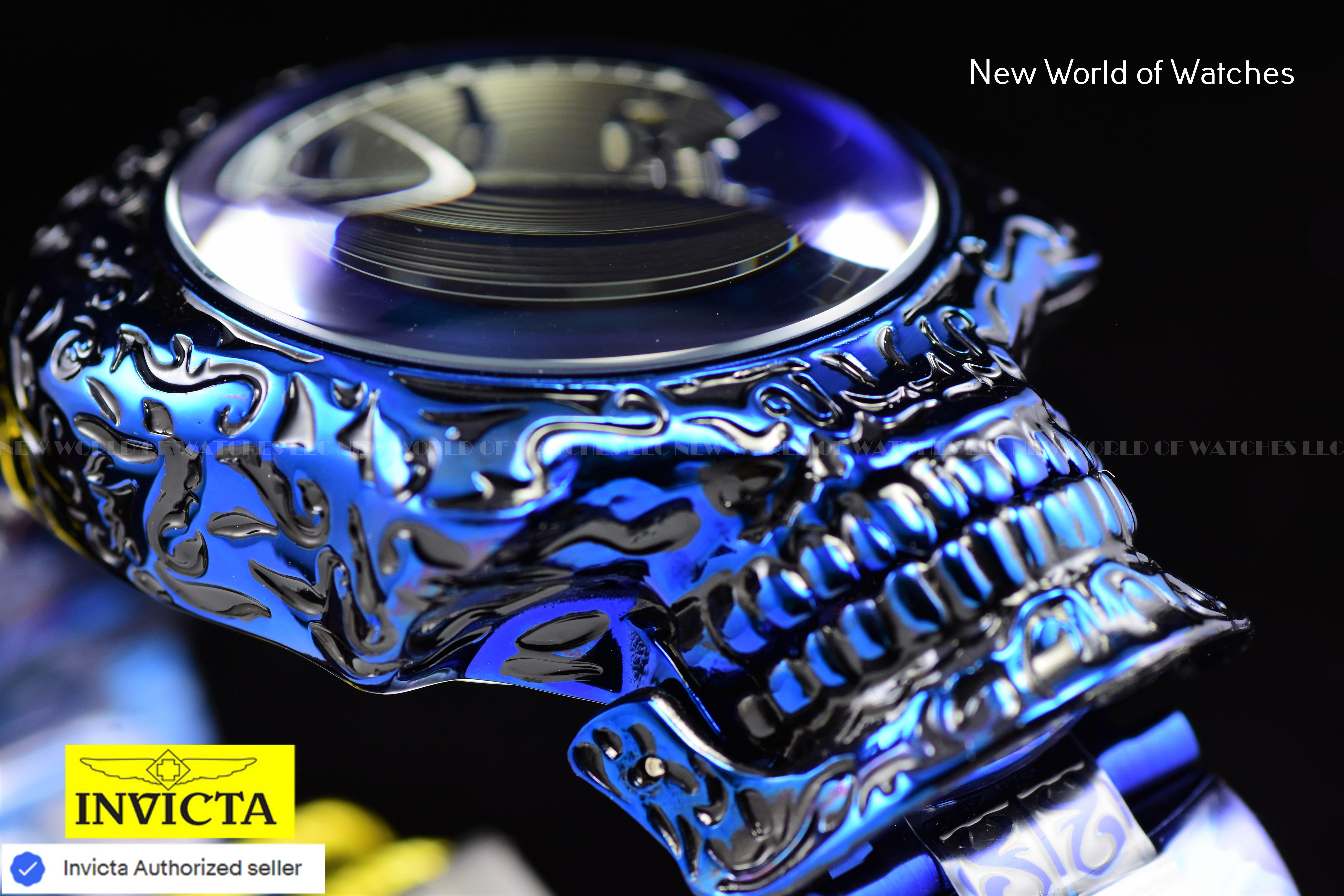 Invicta Artist Skull Automatic Skeletonized Dial Mens Blue Tone SS Watch 33968